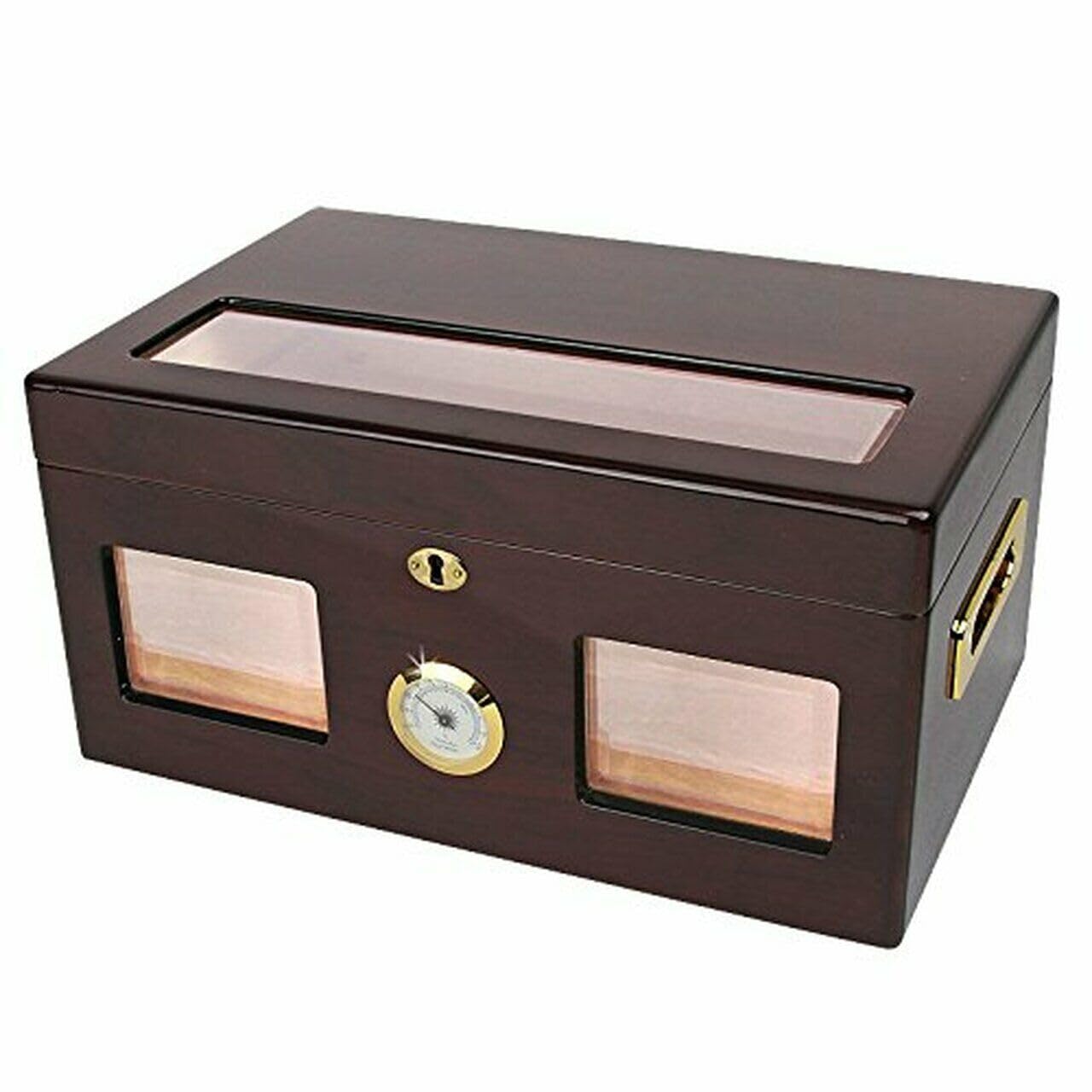 Premium Versailles 100 Cigar Glass Top Humidor with Tempered Beveled Glass - High Gloss Cherry Finish for Cigar Aficionados | Perfect for Home, Office, or Cigar Lounge Storage