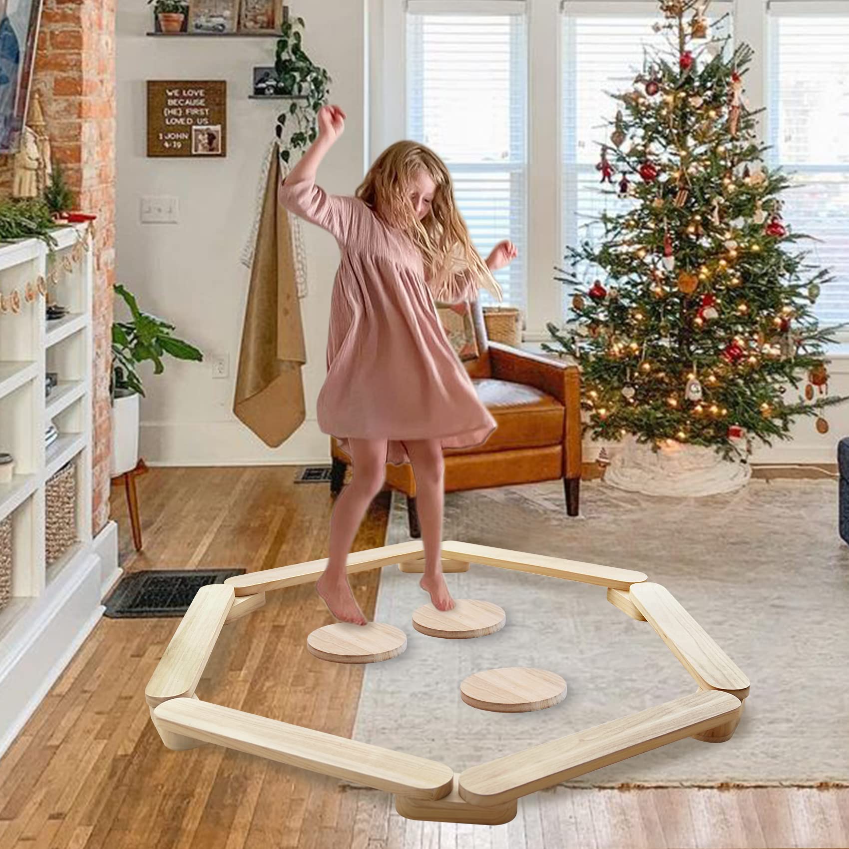 Kids Balance Beam & Stepping Stones - Montessori Wooden Gymnastics Obstacle Course Toy for Toddlers | Balance Board, Indoor Play Equipment, Birthday Gift for Boys & Girls - Perfect for Home Playrooms, Preschools & Montessori Classrooms