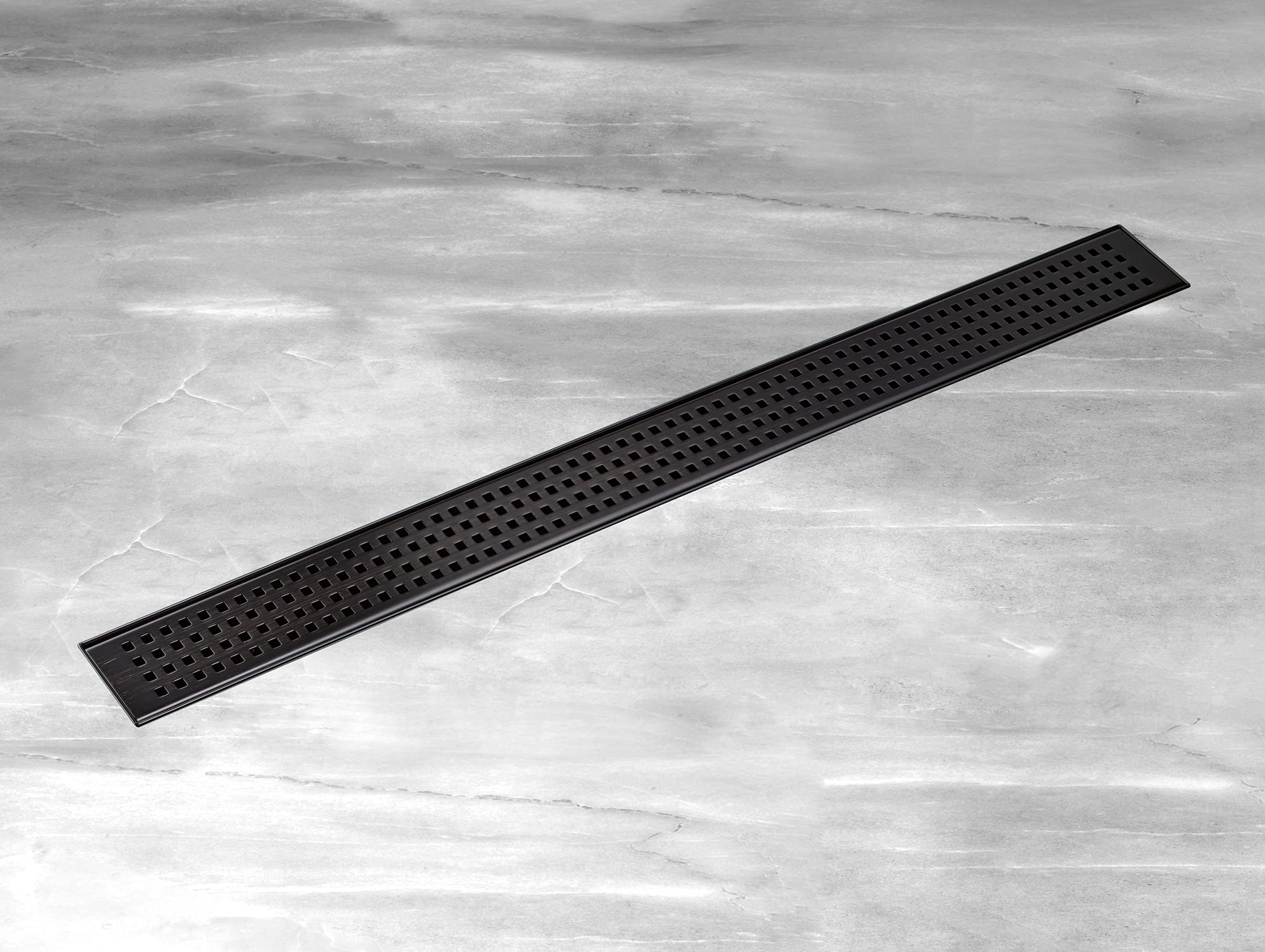 HEATGENE 24-Inch Linear Shower Drain - Stainless Steel Rectangle Shower Floor Drain with Removable Quadrato Pattern Grate & Hair Strainer - Venetian Bronze Finish - Perfect for Modern Bathroom & Wet Room Drainage Systems