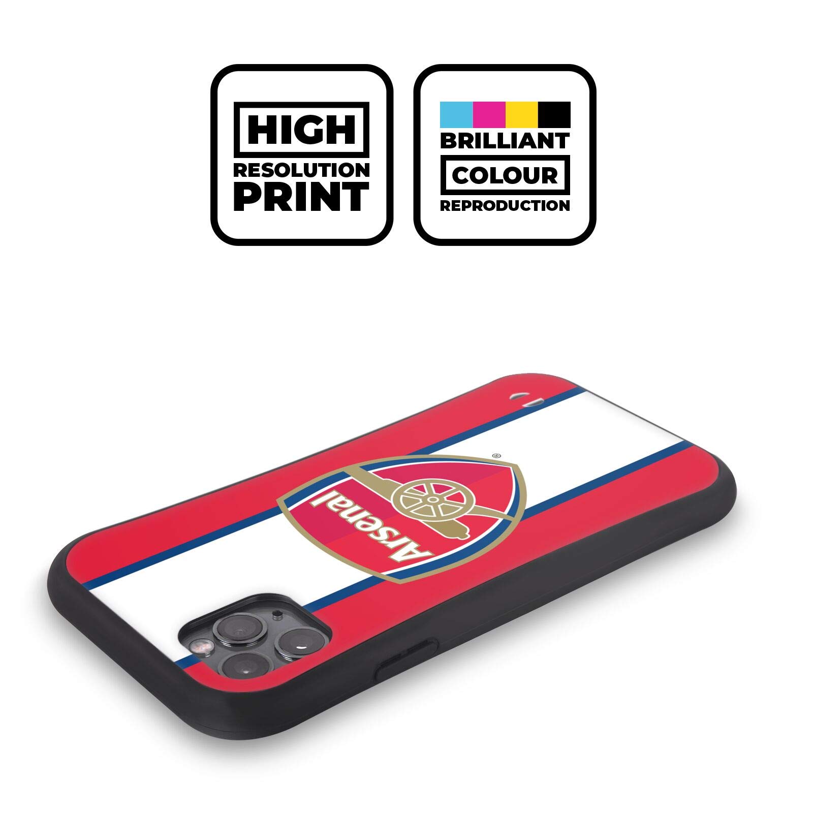 Officially Licensed Arsenal FC Phone Case for iPhone 11 - 3 Crest 2 Hybrid Design with Stripes | Durable Protection for Soccer Fans | Perfect for Match Days & Everyday Use