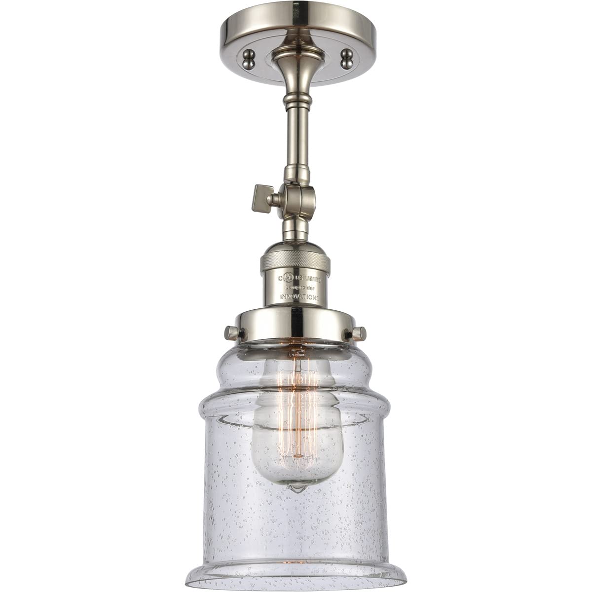 Innovations 201F-PN-G184-LED Semi-Flush Mount Ceiling Light Fixture - Polished Nickel Finish, Energy Efficient LED Lighting for Bedroom, Living Room & Hallway