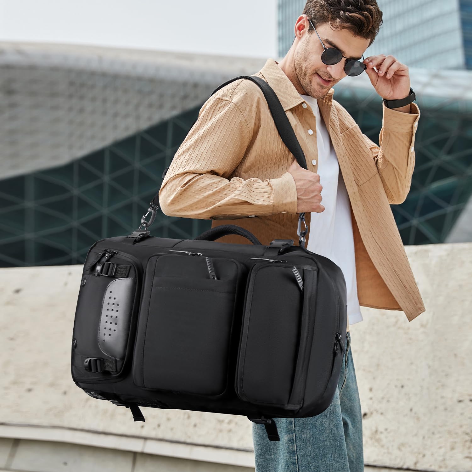 Airline Approved Carry On Travel Backpack for Men - Convertible Nylon Duffle Bag with Laptop Compartment (Black) | Perfect for Business Trips, Weekend Getaways & Air Travel