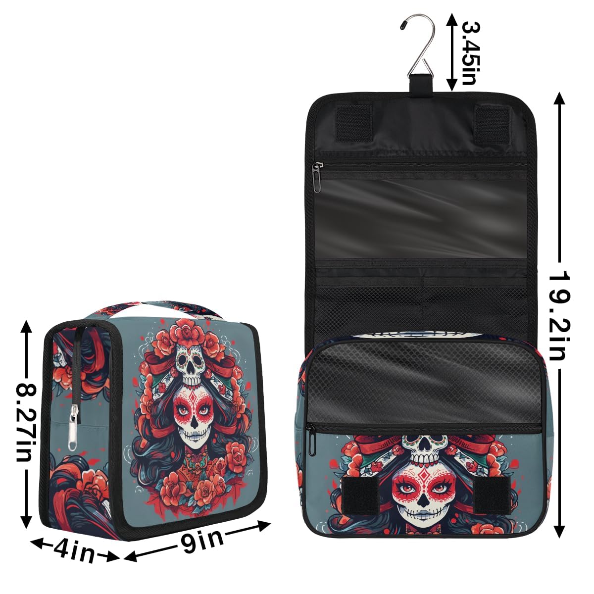 Floral Sugar Skull Travel Toiletry Bag - Waterproof Hanging Cosmetic Organizer for Women | Perfect for Bathroom & Travel