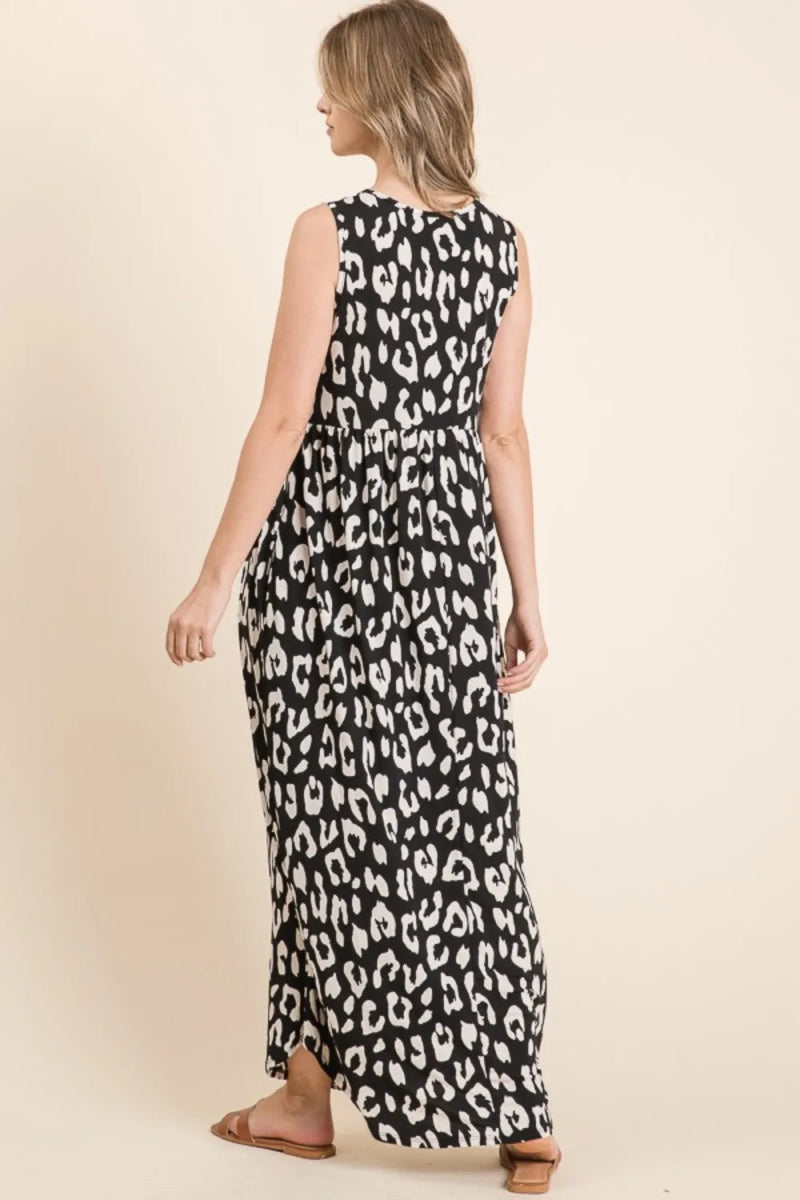 BOMBOM Leopard Print Maxi Dress with Pockets - Stylish & Comfortable Women's Summer Dress for Beach, Party & Casual Wear