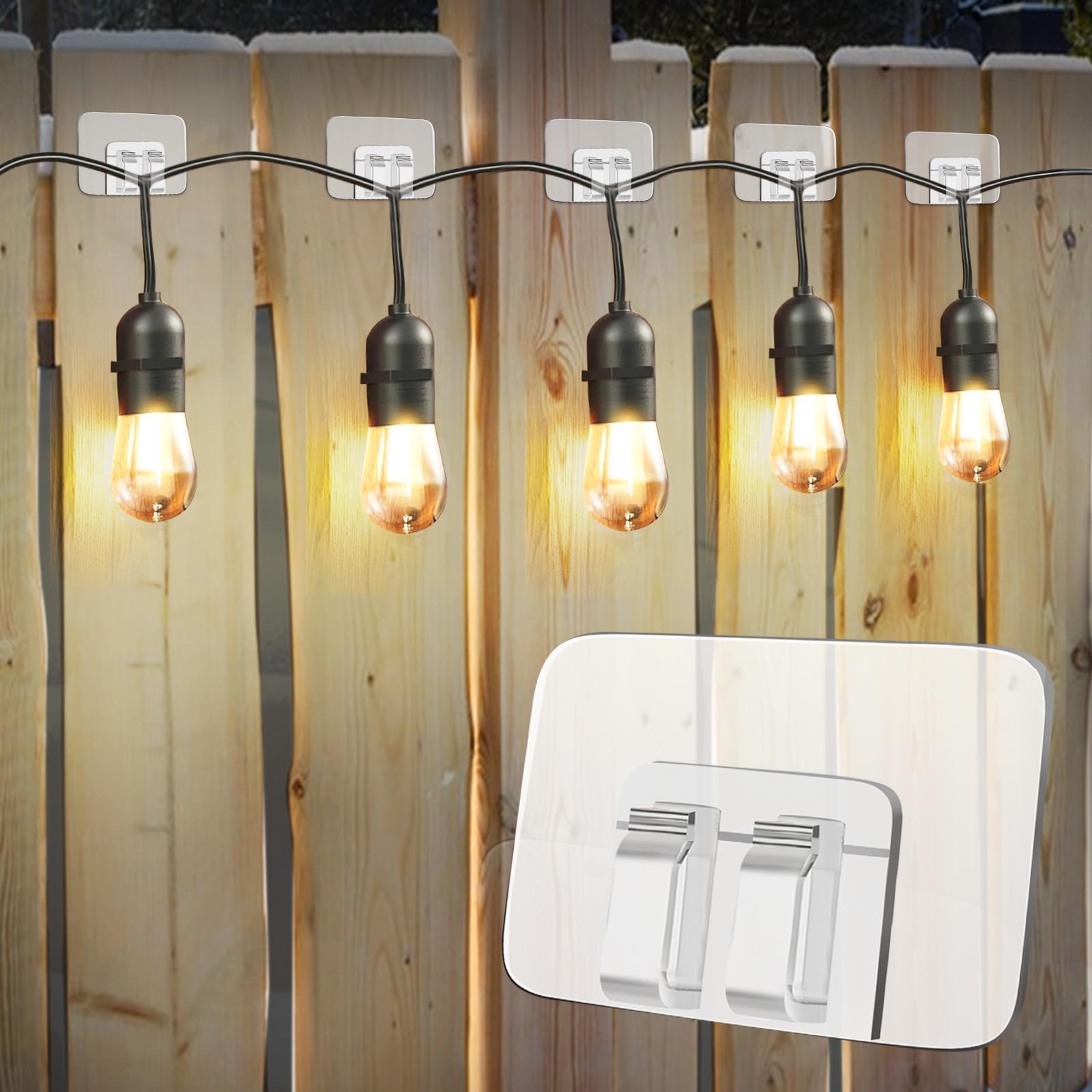 80Pcs Outdoor String Light Hooks - Heavy Duty UV-Resistant Cable Clips with Waterproof Adhesive for Christmas Lights & Rope Organization - Perfect for Patio & Garden Decor