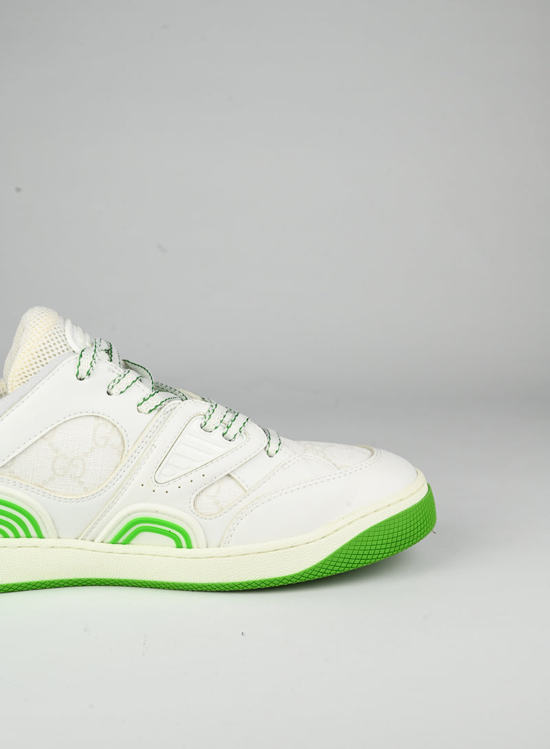 Gucci White and Green Basket Sneakers - Size 40 | Luxury Fashion Sneakers for Women, Streetwear & Casual Outfits