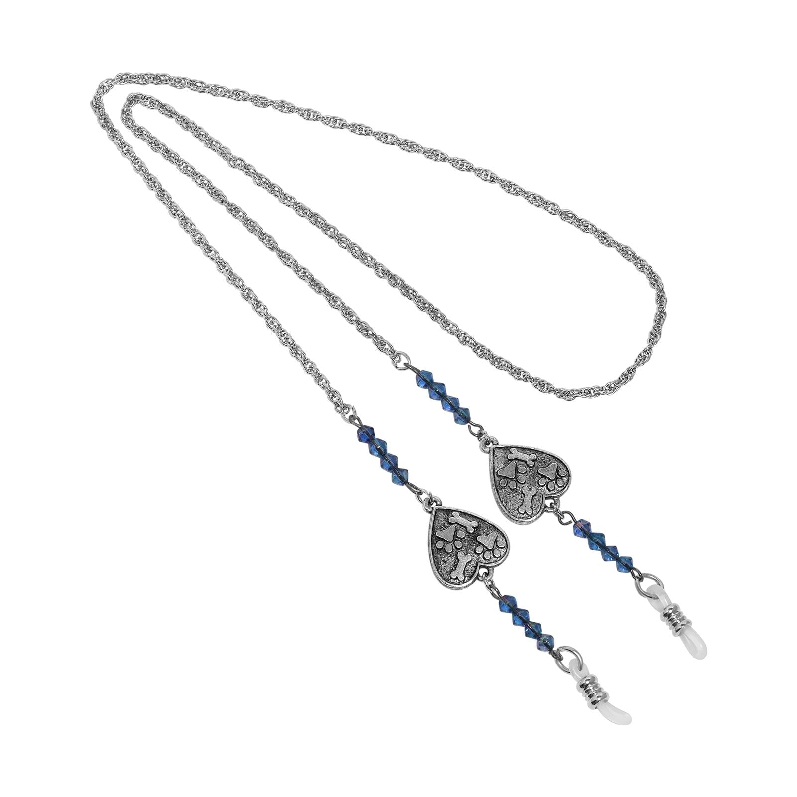 1928 Jewelry Sapphire Blue Heart Paw & Bones Eyeglass Holder Chain Necklace - 26 Inch Adjustable Eyewear Lanyard for Reading Glasses & Sunglasses (Perfect for Work, Travel & Outdoor Activities)