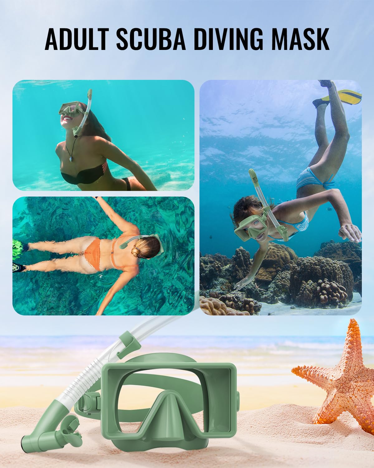 **WSTOO Anti-Fog Snorkel Mask - Panoramic Diving Mask with Tempered Glass, Leak-Proof & Shatterproof Design - Anti-Glare Scuba Goggles for Adults & Teens - Perfect for Ocean, Pool & Beach Swimming**