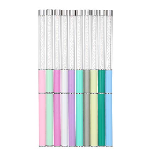 10PCS Nail Art Pens Set with Rhinestone Metal Handle - Acrylic UV Gel Nail Brushes for Painting, Drawing, Lining & Carving - Professional Nail Art Tools for Salon, Home Manicure & DIY Nail Designs