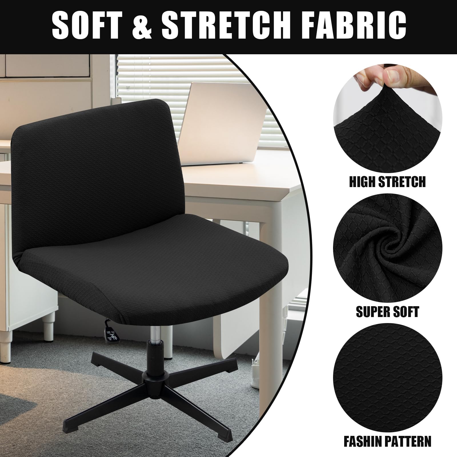 Waterproof Armless Chair Slipcover - 100% Knitted Jacquard Modern Criss Cross Design for Office Desk & Vanity Chairs - Mid Back Accent Chair Cover for Home & Office Use - Spill Protection & Stylish Upgrade for Dining, Living Room or Workspace