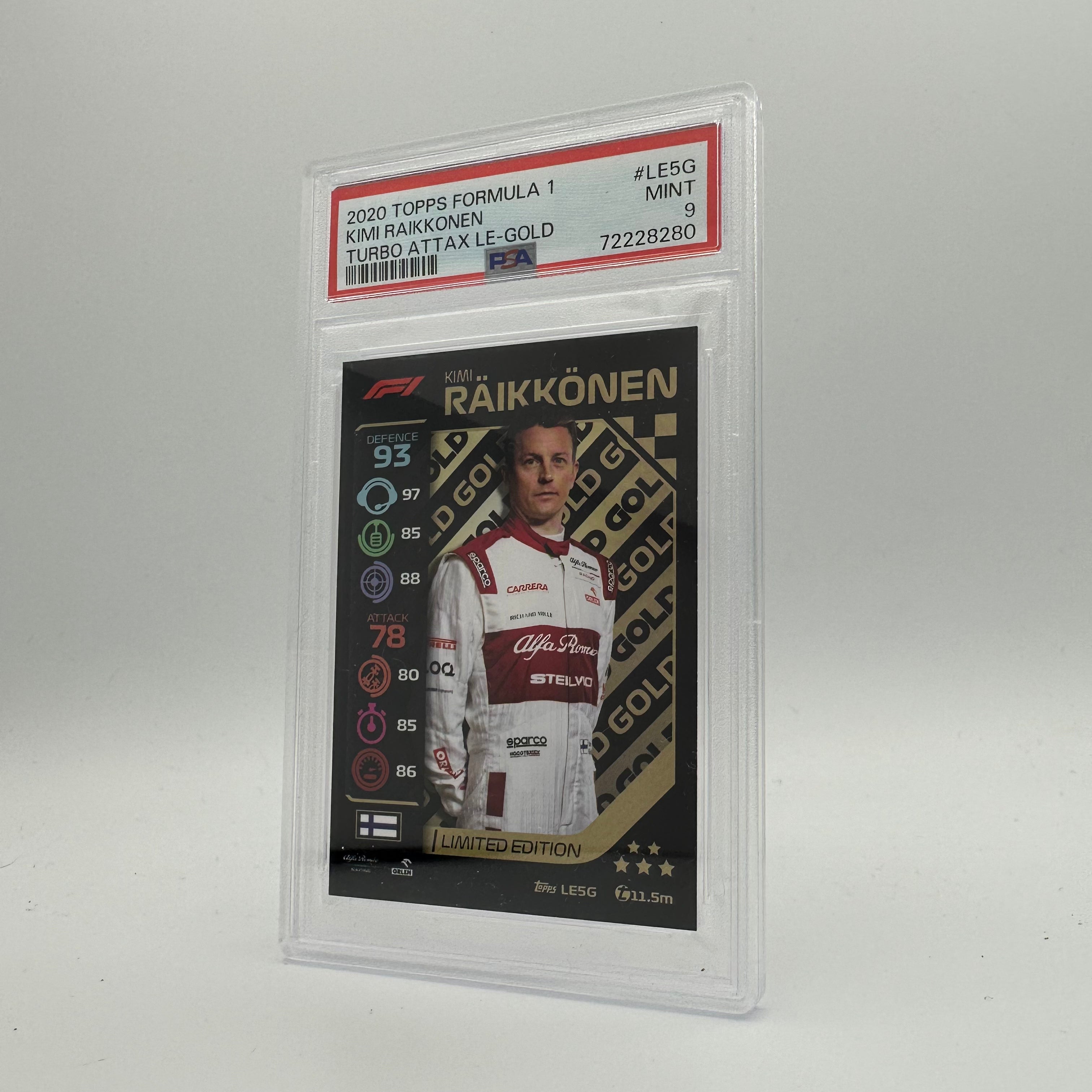 PSA 9 Graded KIMI RAIKKONEN #LE5G Limited Edition Gold Trading Card - Perfect for Collectors, Sports Memorabilia Enthusiasts & Formula 1 Fans