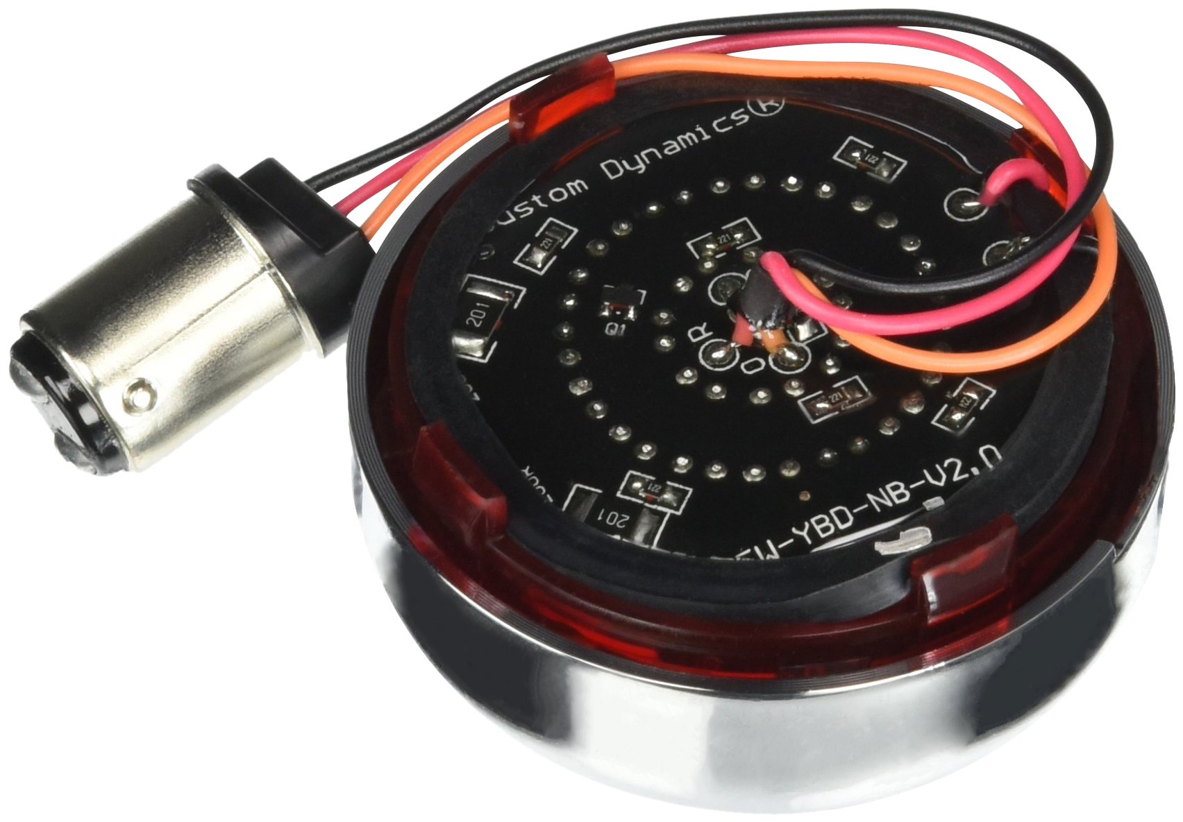 Custom Dynamics BTRC-RR-1157-R LED Turn Signal Bulbs - Chrome Housing with Red/Red Bullet Ringz (1157 Style) - High Visibility Motorcycle & Automotive Lighting for Safety