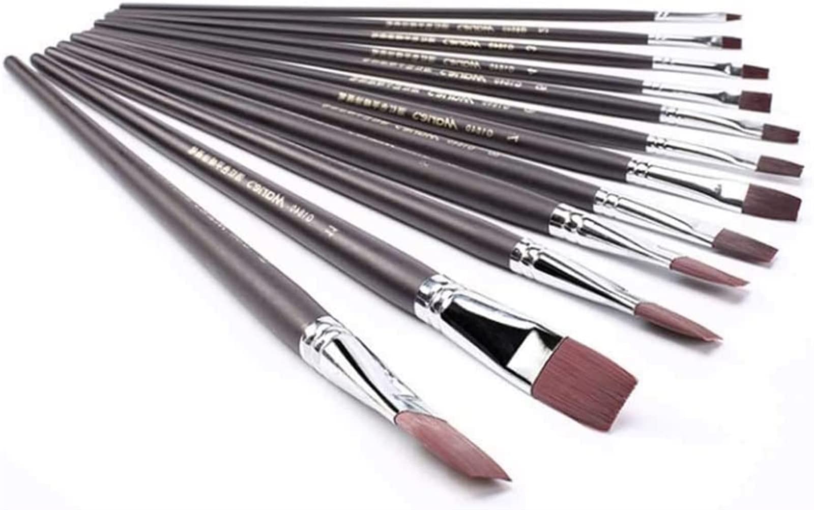 12Pcs Artist Paint Brush Set - Nylon Hair, Wooden Black Handle - Watercolor, Acrylic & Oil Painting Brushes - Professional Art Supplies for Canvas, Paper & DIY Crafts