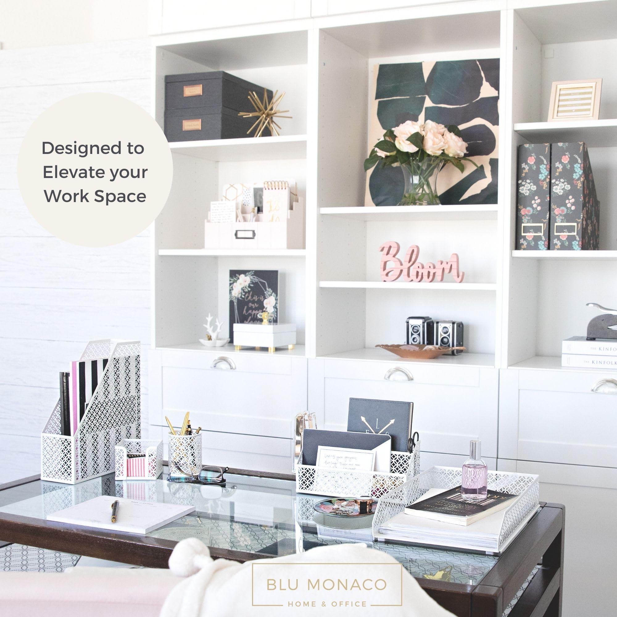 BLU MONACO White Desk Organizer Set - 6-Piece Office Desk Accessories for Mail, Sticky Notes, Pens, Magazines & Documents | Perfect for Home Office, Study Desk & Workspace Organization