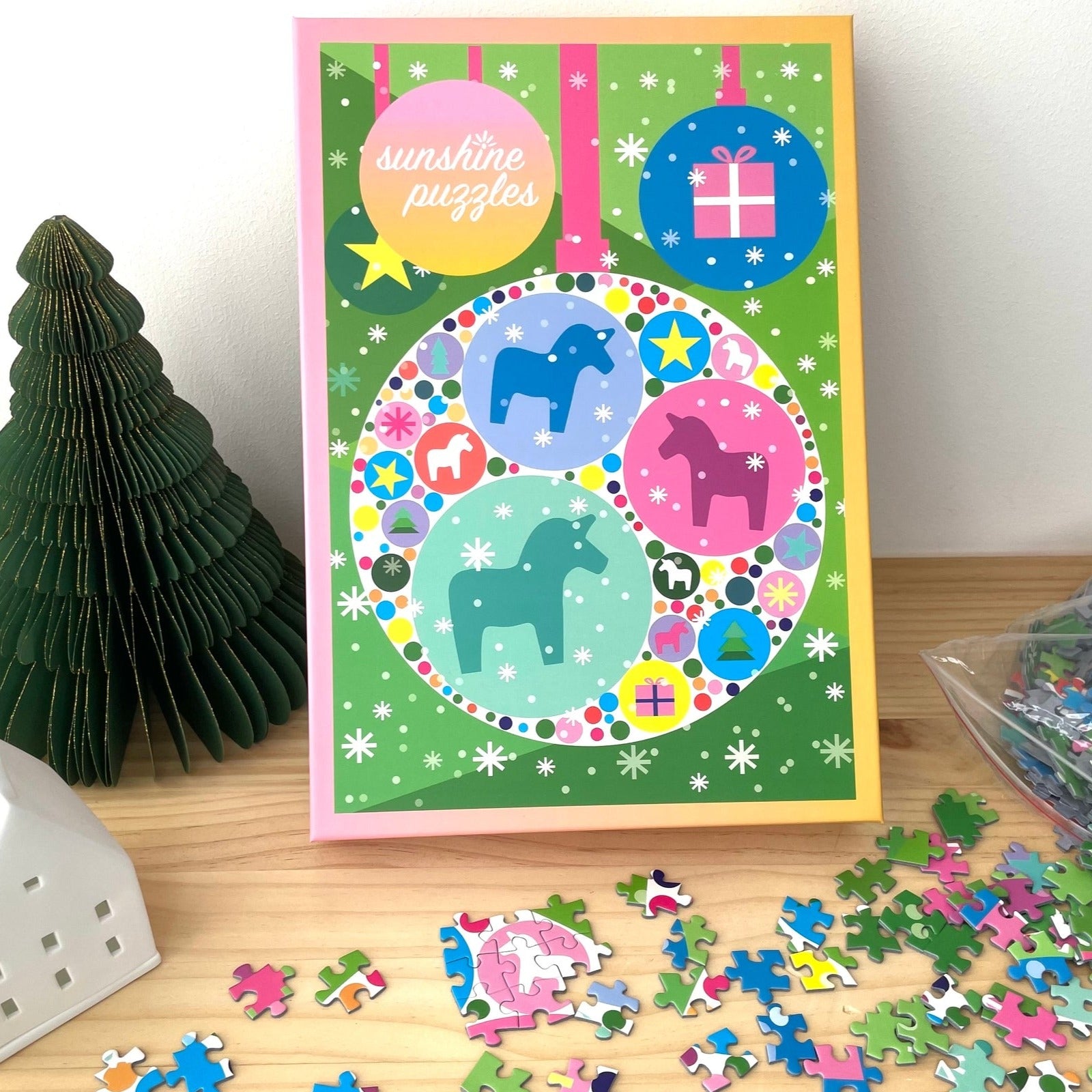 Dala Horse 1000 Piece Jigsaw Puzzle - Scandinavian Christmas Wooden Toy Puzzle for Adults & Families - Perfect Holiday Activity & Home Decor