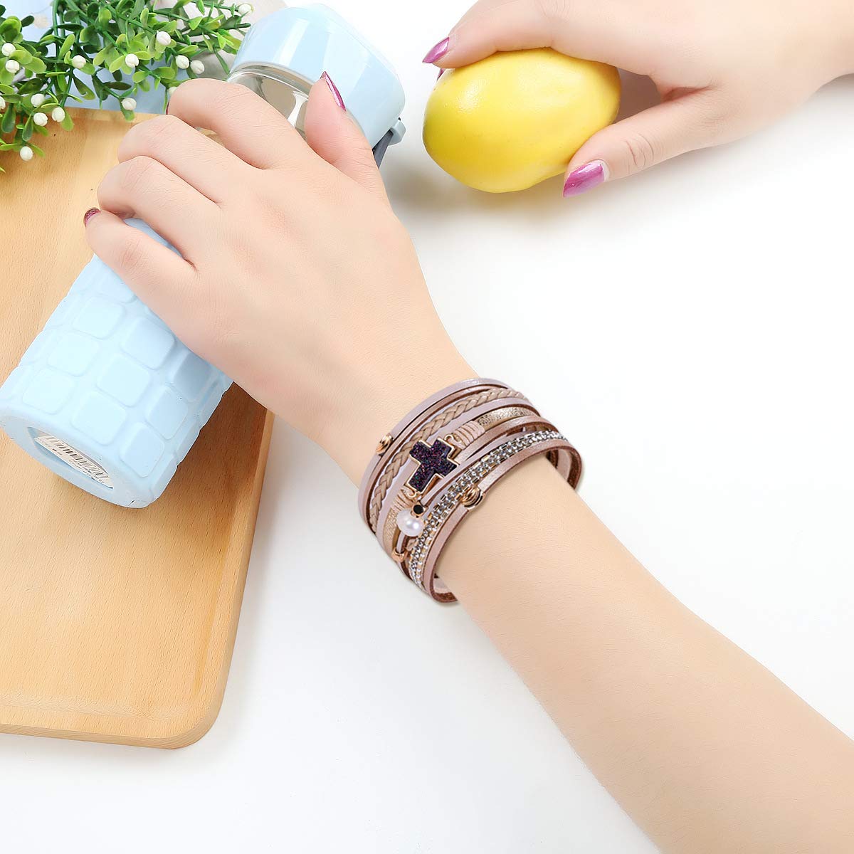 Tree of Life Leather Wrap Cuff Bracelet for Women - Boho Pearl Cross Bracelet, Adjustable Wristband, Spiritual Jewelry Gift for Her - Perfect for Yoga, Meditation, and Everyday Boho Fashion