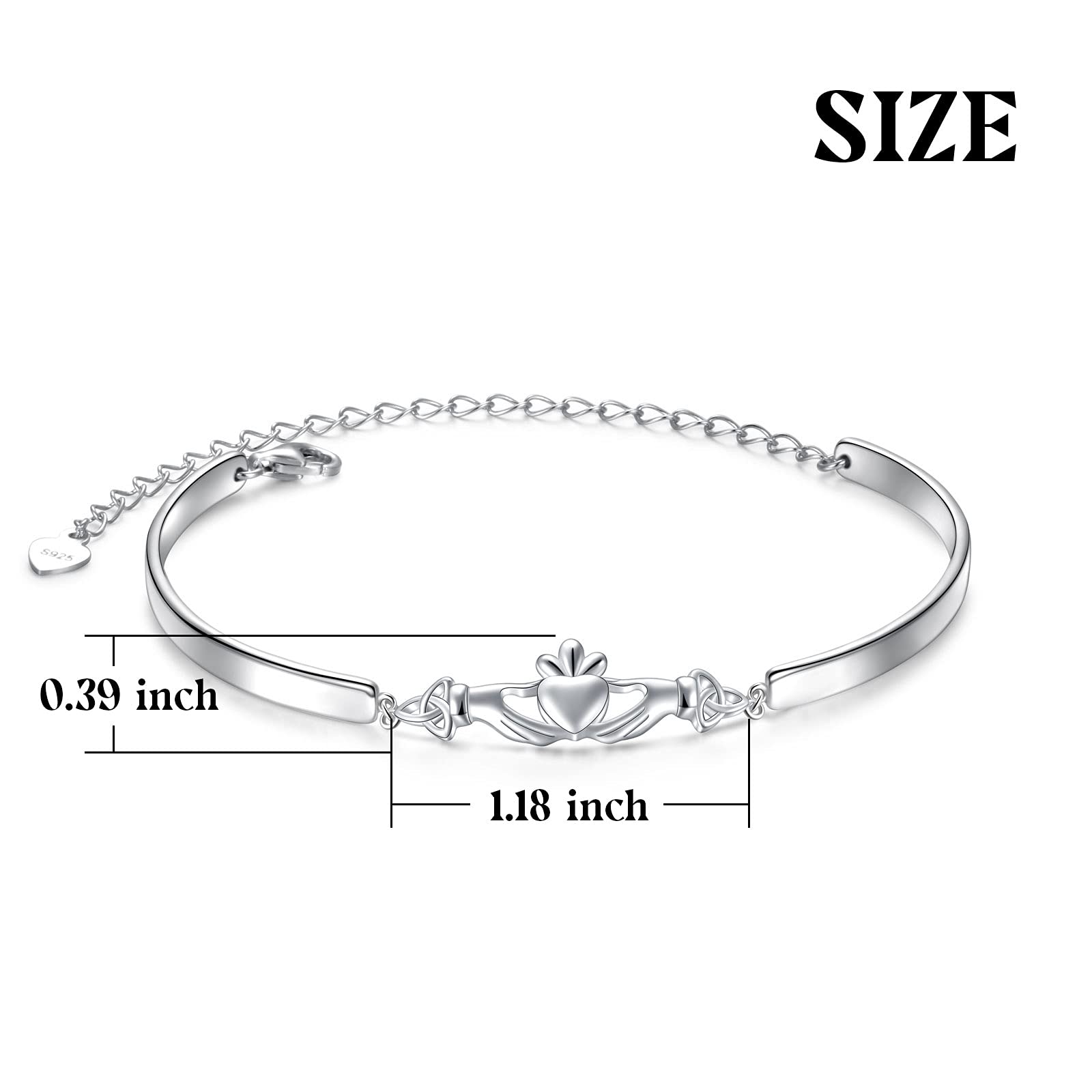 FLYOW 925 Sterling Silver Adjustable Celtic Claddagh Bracelet - Irish Good Luck Jewelry for Women | Birthday Gifts, Anniversary Present, St. Patrick's Day Accessory