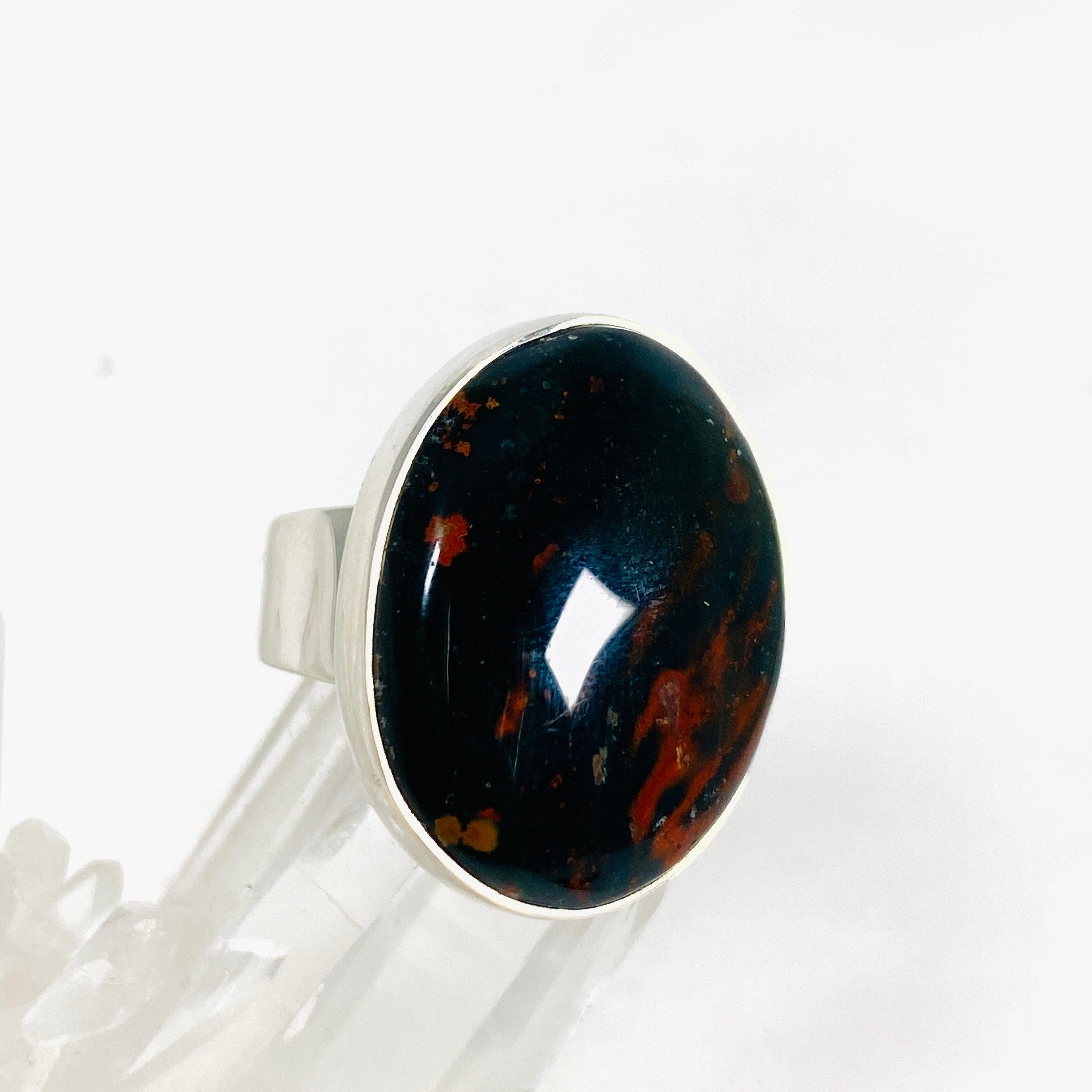 Bloodstone Oval Ring Size 8 KRGJ3075 - Healing Crystal Jewelry for Women, Natural Gemstone Statement Ring - Perfect for Meditation, Energy Work & Spiritual Gifts