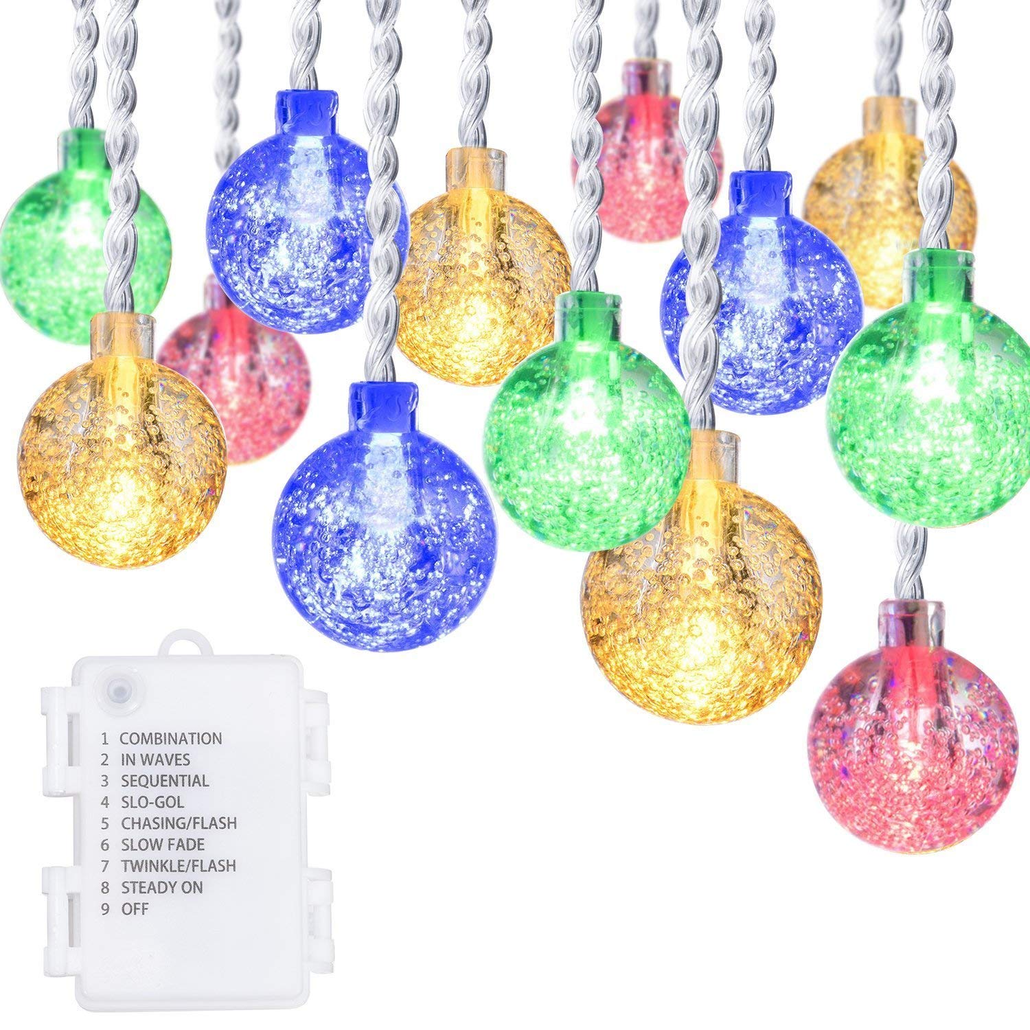 30LED Crystal Ball String Lights - 19.6ft Battery Operated Fairy Lights with Remote Control for Indoor/Outdoor Decor, Garden, Wedding & Party | Romantic Ambiance Lighting for Bedroom, Patio & Special Events