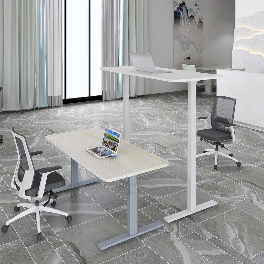 140cm Height Adjustable Electric Standing Desk with Dual Motors - Grey Frame & Black Top for Home Office, Gaming, and Workspace Ergonomics