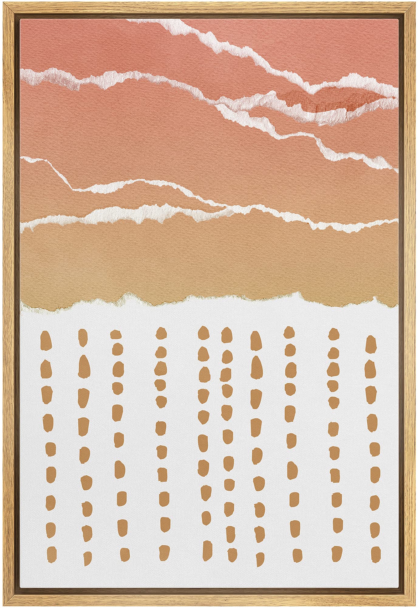 IDEA4WALL Framed Canvas Print Wall Art - Modern Abstract Pink & Yellow Torn Paper Effect with Dots Pattern, Mid-Century Style Home Decor for Living Room, Bedroom, Office - 16x24 Inches Natural Wood Frame | Perfect for Contemporary Spaces & Gift Giving