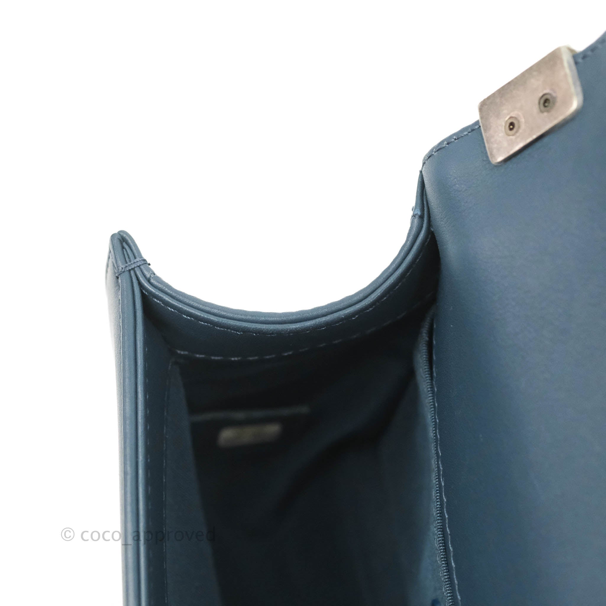 Chanel Boy Small Navy Blue Calfskin Leather Bag with Ruthenium Hardware - Perfect for Evening Events & Luxury Fashion Accessories