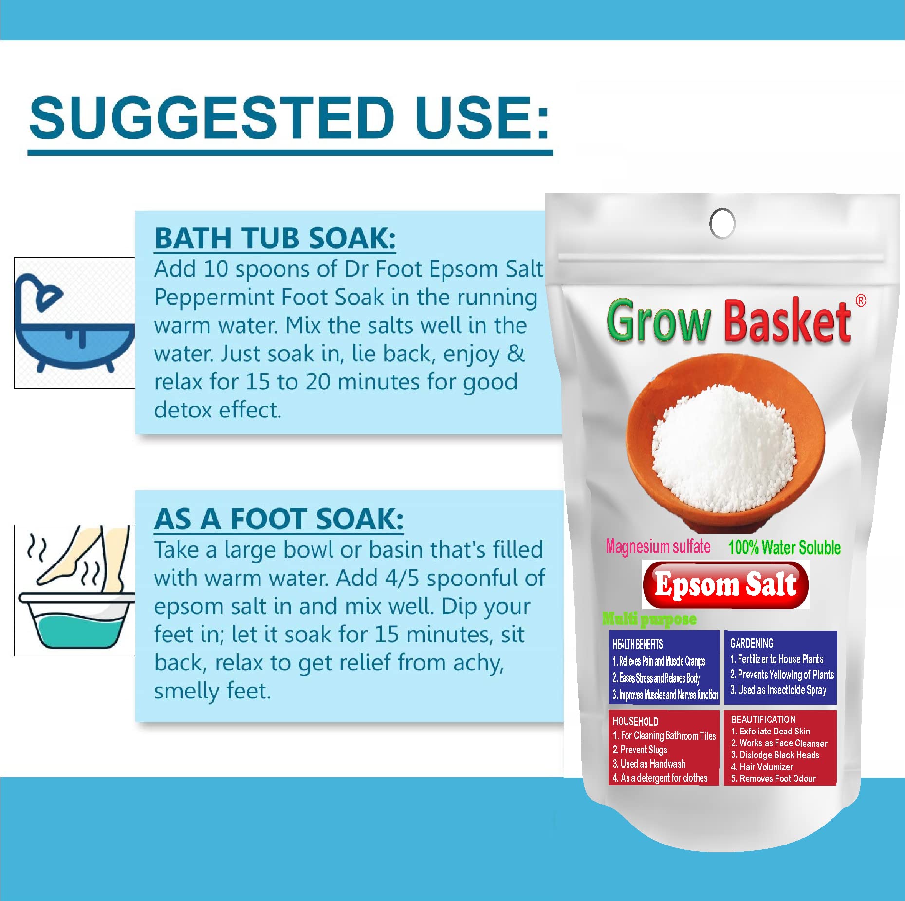 Premium Epsom Salt for Relaxation & Pain Relief - 100% Pure Magnesium Sulfate Crystals for Muscle Recovery, Detox Bath & Foot Soak - Soothes Skin & Hair - Unflavored & Water Soluble (450g) - Perfect for Stress Relief, Post-Workout Recovery & Spa Day at Home