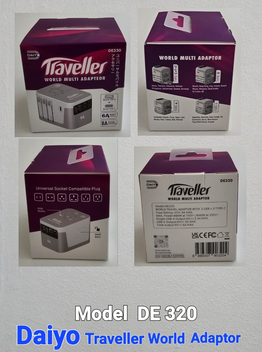 Daiyo DE320 Universal Travel Adapter with 2 USB Ports & 3 Type C Ports - Perfect for International Travel, Business Trips & Charging Multiple Devices