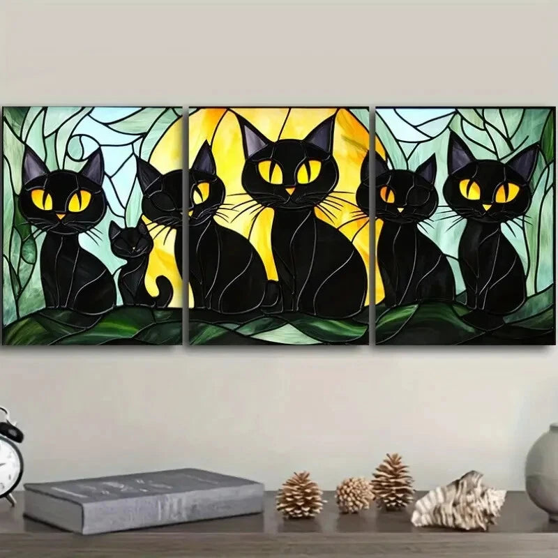 3pcs Black Cats Family Metal Wall Art - Ready to Hang Home Decor for Living Room, Bedroom & Office