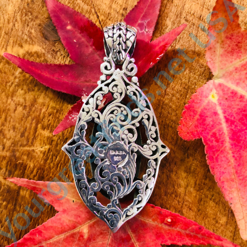 925 Sterling Silver Sarda Large Textured Pendant Necklace for Women | Handmade Boho Jewelry Gift | Perfect for Weddings, Parties & Everyday Wear