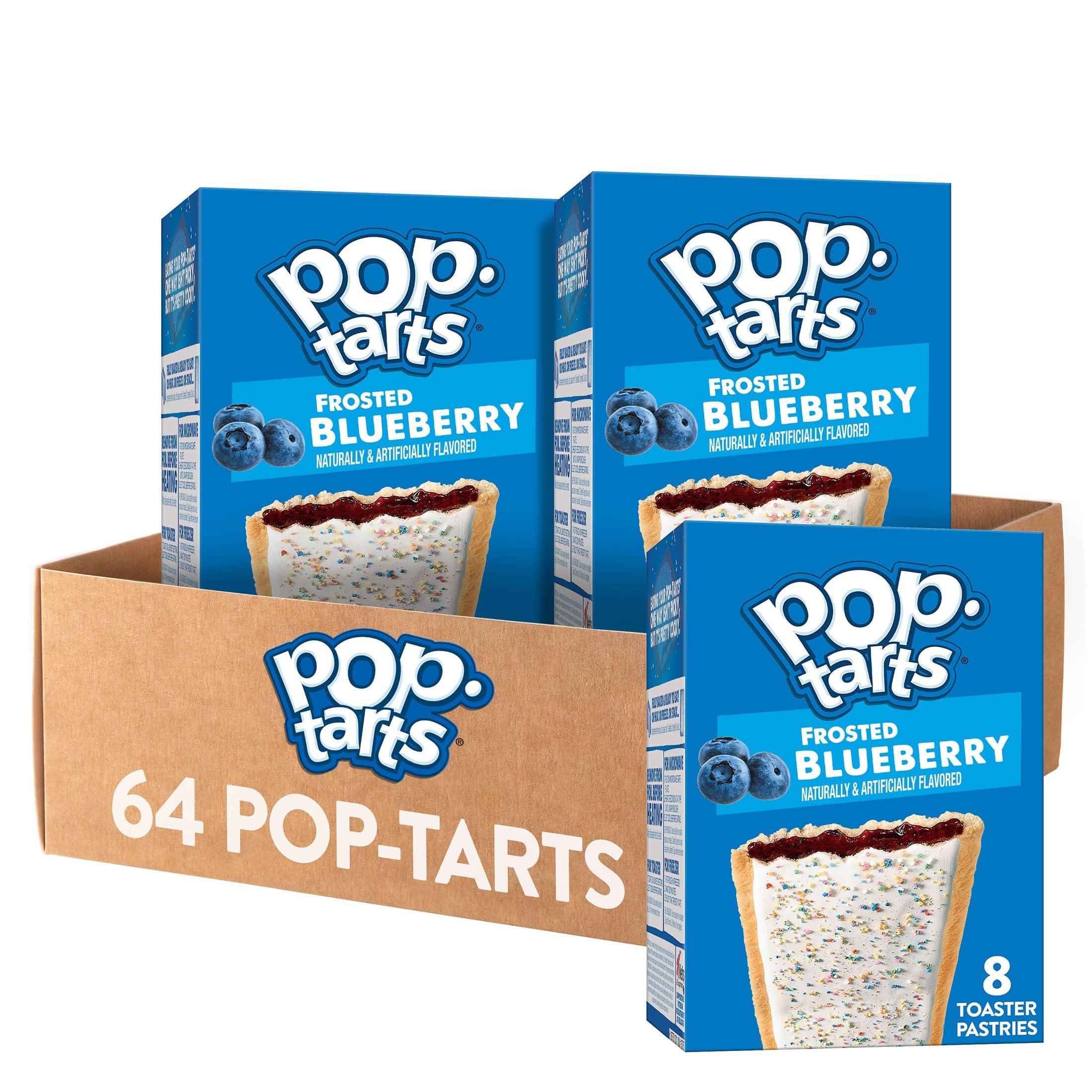 Pop-Tarts Frosted Blueberry Toaster Pastries - 64 Count | Breakfast Food, Kids Snacks, Quick Breakfast On-The-Go | Perfect for School Lunches, Office Snacks & Road Trips