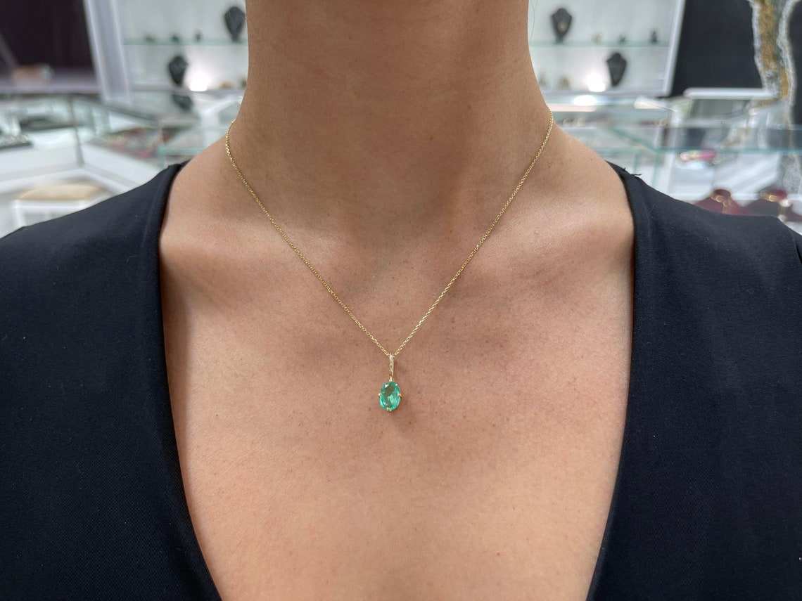 1.90 Carat Natural Colombian Emerald Oval Cut Solitaire Pendant in 14K Gold - Elegant Necklace for Women, Perfect Gift for Anniversary, Birthday & Special Occasions