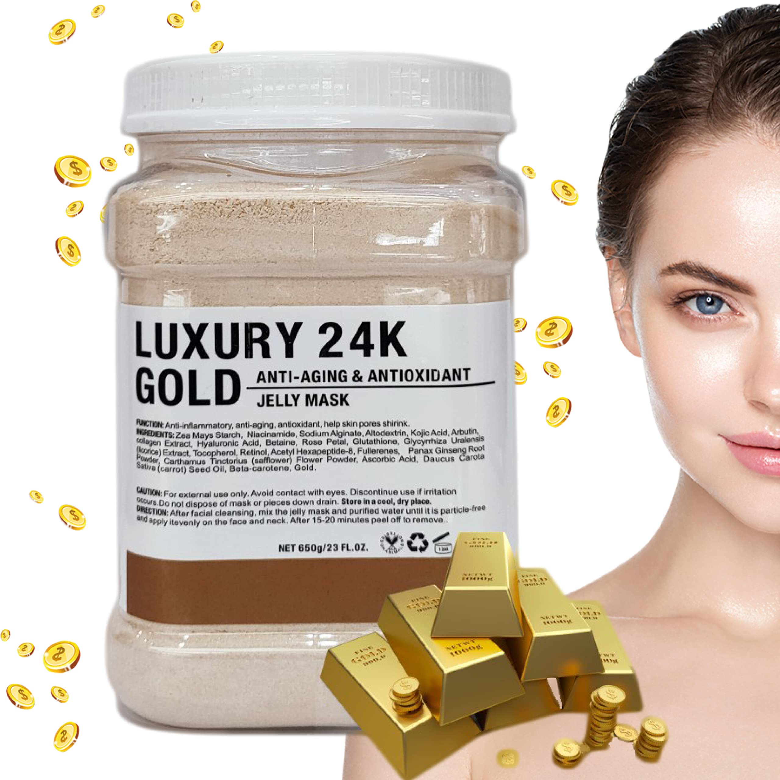 24K Gold Peel Off Face Mask with Natural Rose Petal Essence - Hydrating Jelly Mask Powder for Glowing Skin | At-Home Spa Treatment & Self-Care Routine