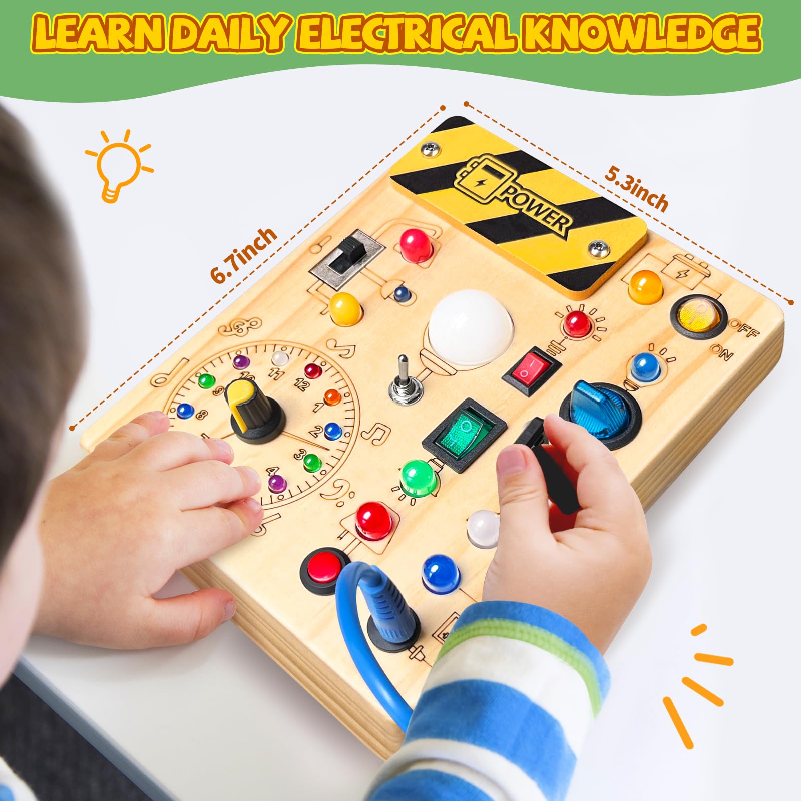 Montessori Busy Board for Toddlers 1-3 Years - Wooden Sensory Travel Toy, Educational Learning Activity Board - Perfect Gift for 1+ Year Old Boys & Girls (Busy Board Plus V2, Medium, Yellow) - Ideal for Airplane Travel, Car Rides & Home Playtime