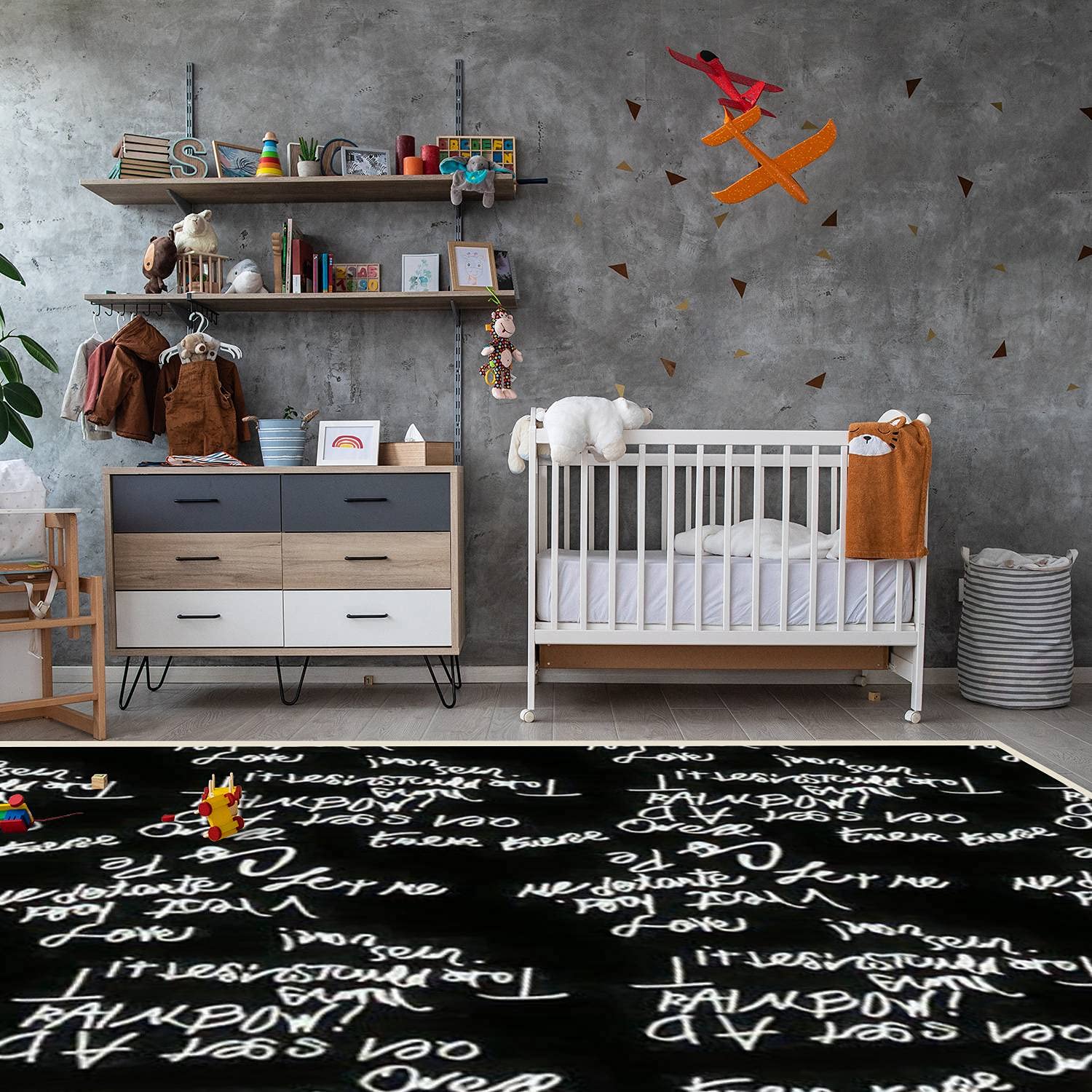 Modern Abstract Area Rugs - Stain Resistant Non-Slip Carpet for Living Room, Bedroom, Kitchen & Bathroom - Handwriting Letter Pattern Home Decor Mat - Perfect for Cozy Spaces & High Traffic Areas