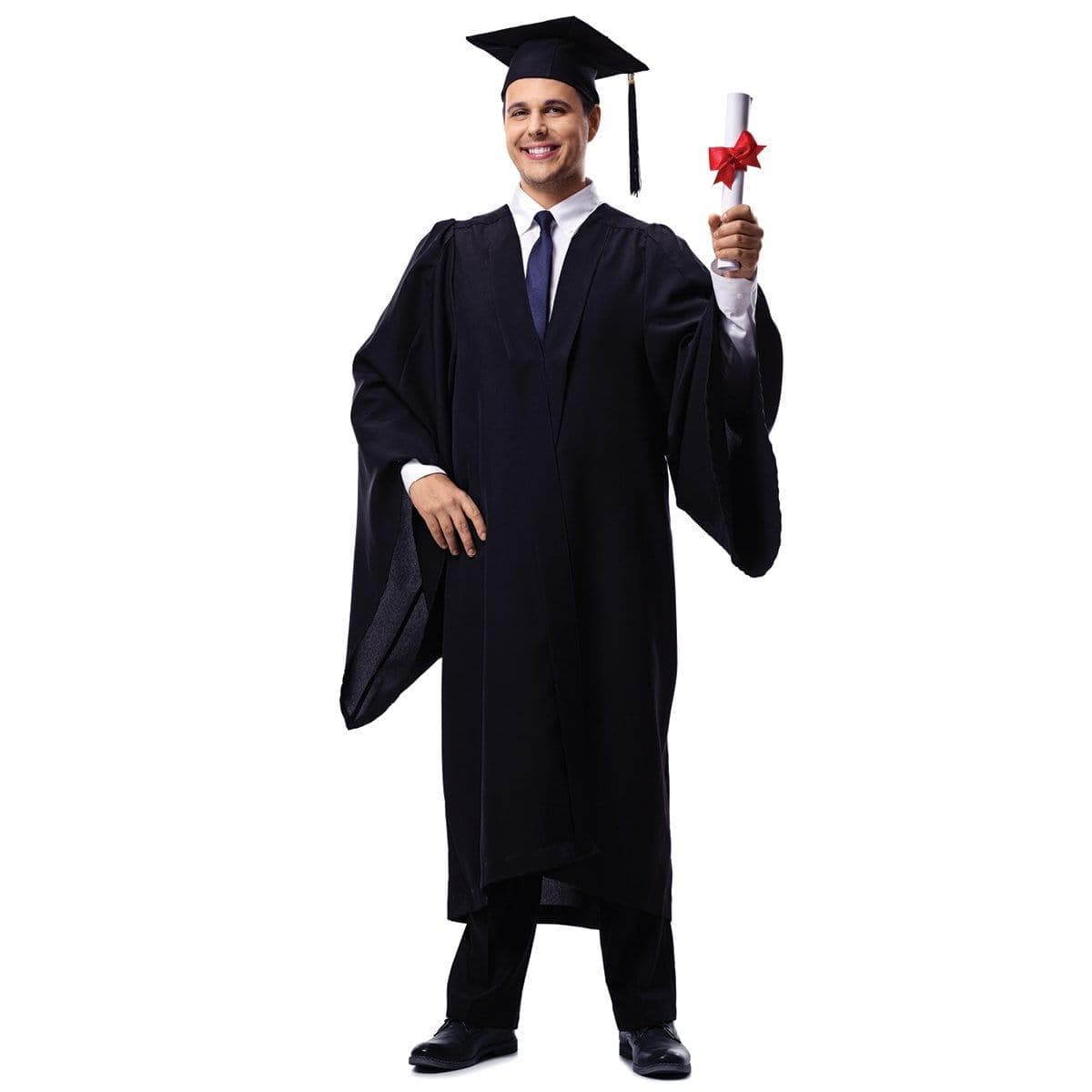 Elegant Black Graduation Gown & Cap Set for Adults - Perfect for College, University Ceremonies & Graduation Photos
