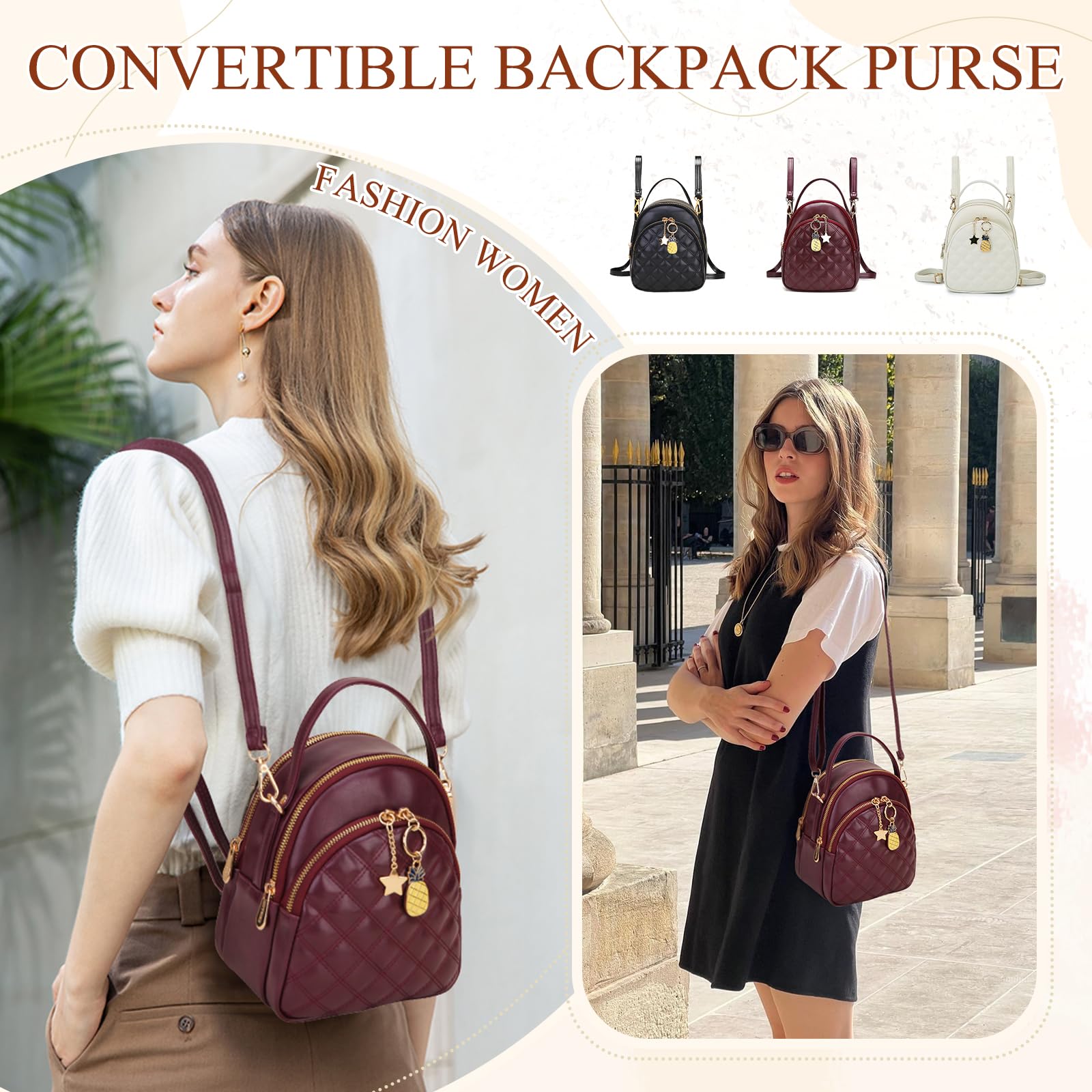 VONXURY Mini Leather Backpack for Women - Stylish Travel Daypack & Purse