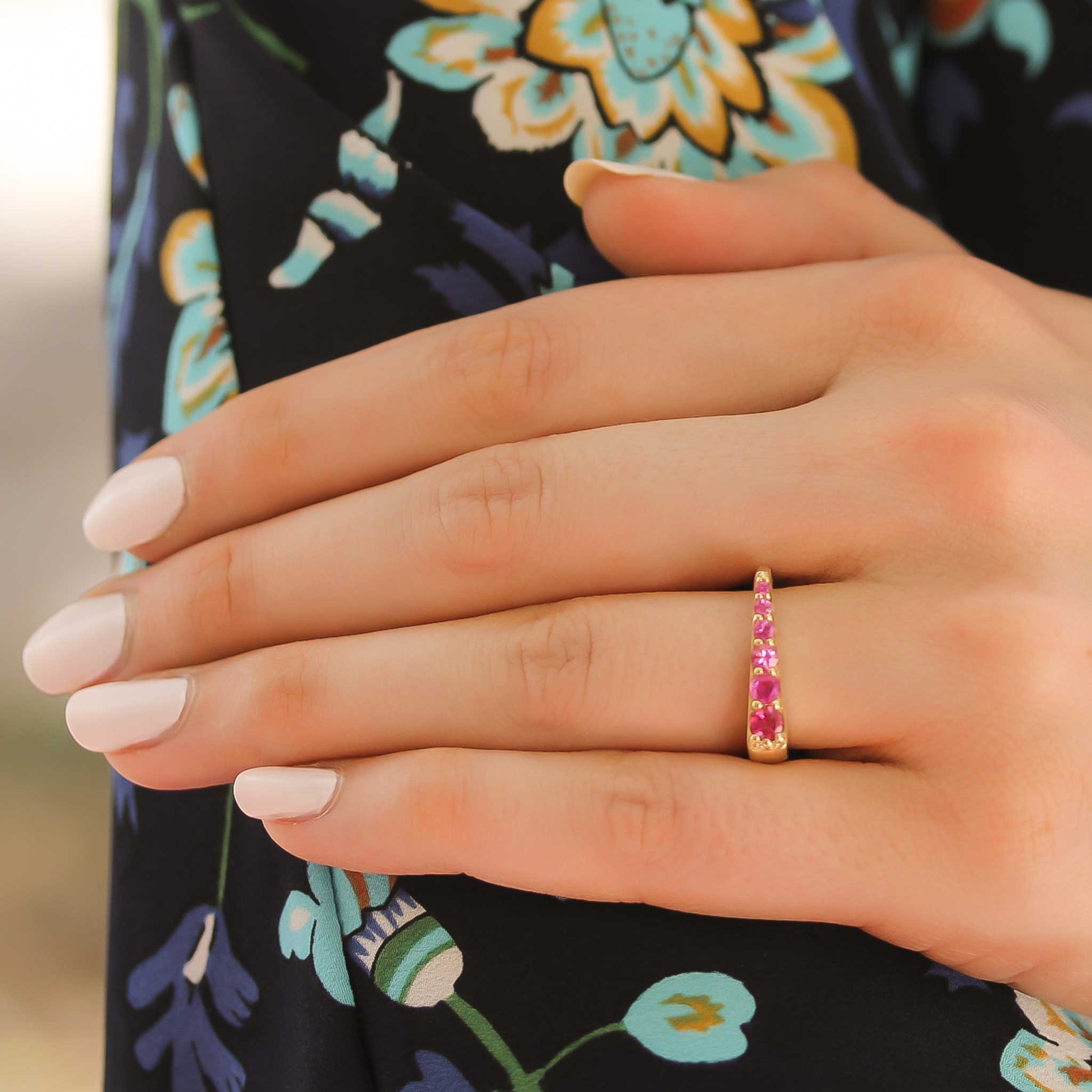 Campbell & Charlotte Pink Sapphire Tapered Stacking Ring - Dainty Stackable Rose Gold Ring for Women | Perfect for Layering, Everyday Wear & Special Occasions