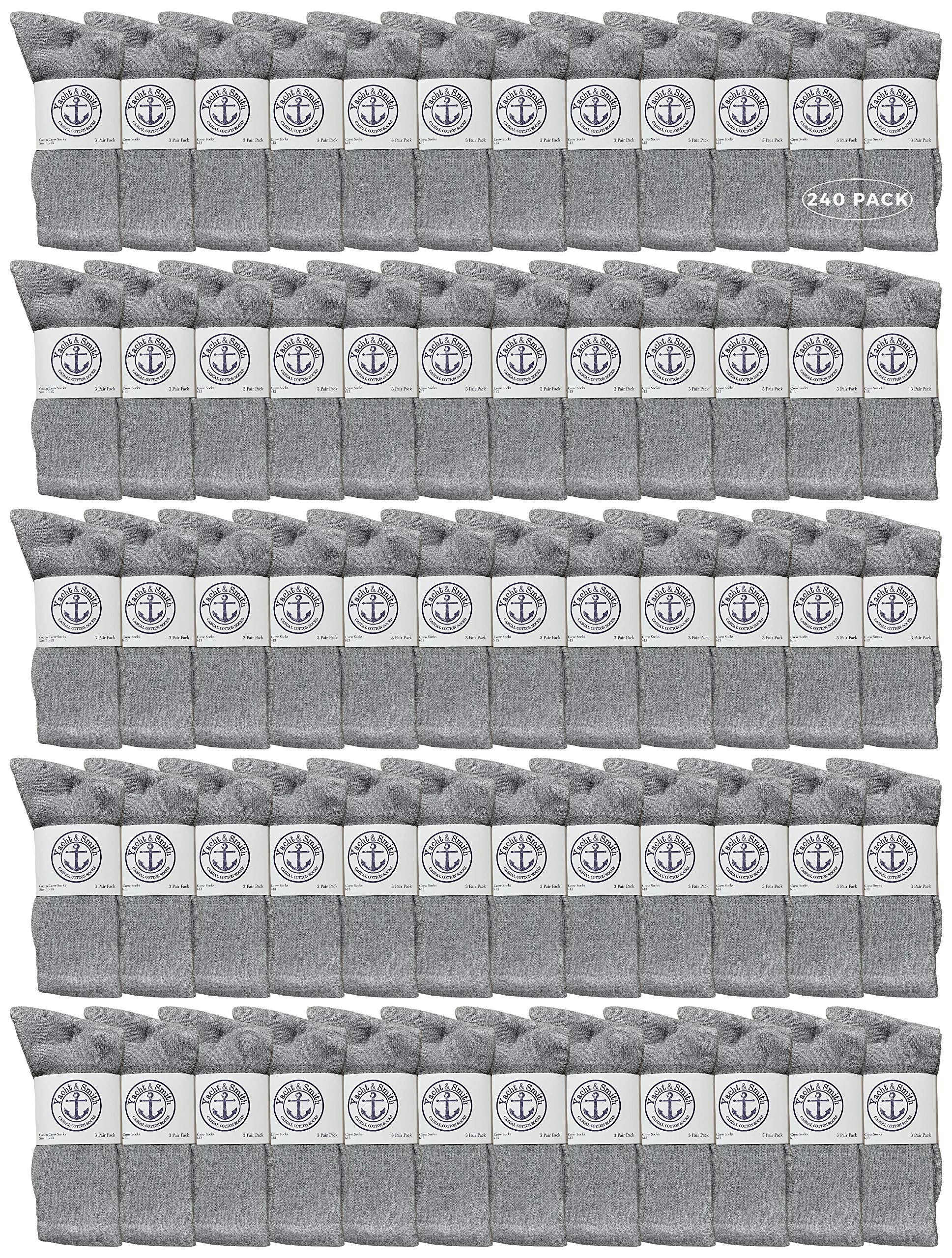 Yacht & Smith 240-Pack Bulk Men's Cotton Crew Socks - Breathable Athletic Socks for Sports, Work & Everyday Wear - Value Pack of Comfortable Casual Socks
