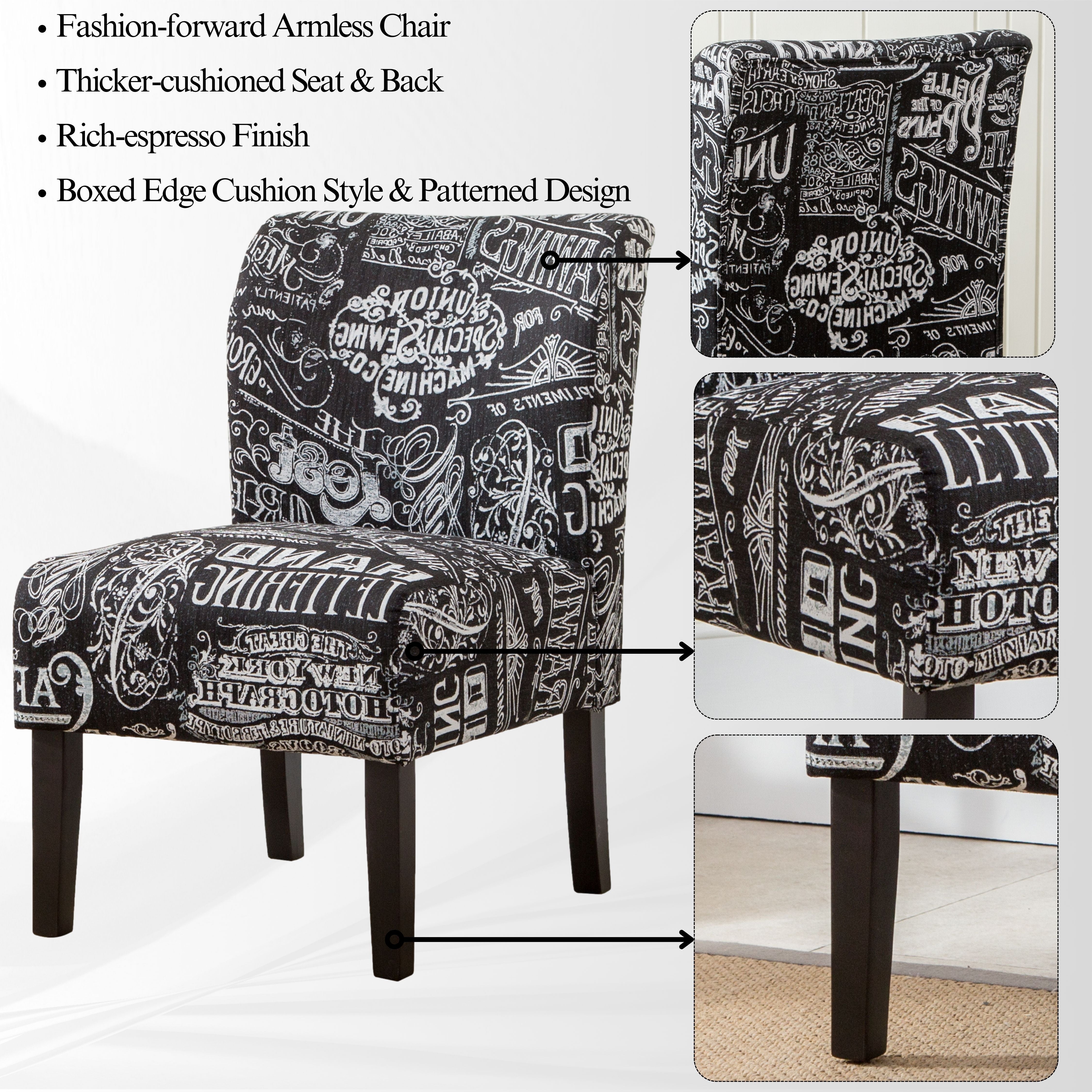 Modern Capa Fabric Armless Accent Chair by Roundhill Furniture - Stylish Contemporary Living Room Seating for Home Office, Lounge & Reading Nook