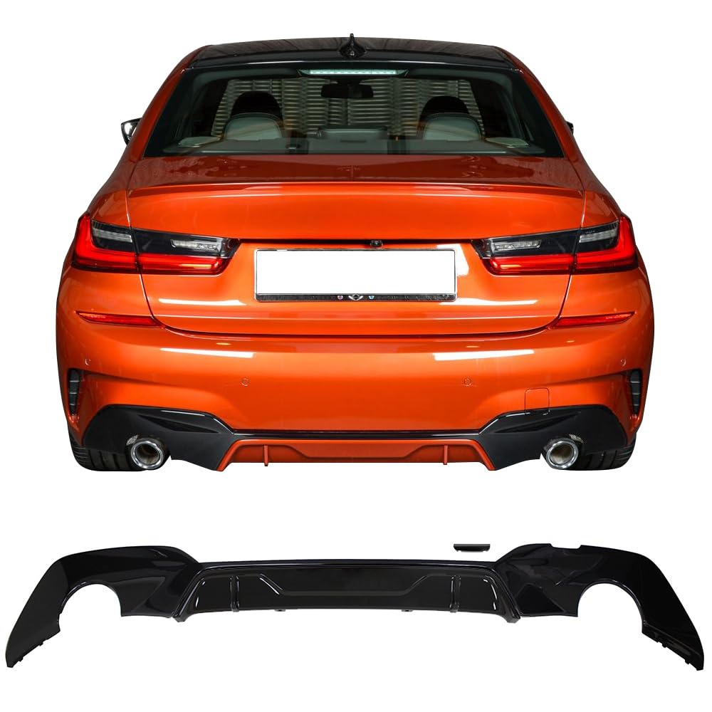 IKON MOTORSPORTS Rear Diffuser for 2019-2022 BMW G20 330 with M-Sport Bumper | M Performance Style M-Tech Rear Lip Diffuser in Gloss Black | Enhances Aerodynamics & Sporty Look for Street & Track Driving