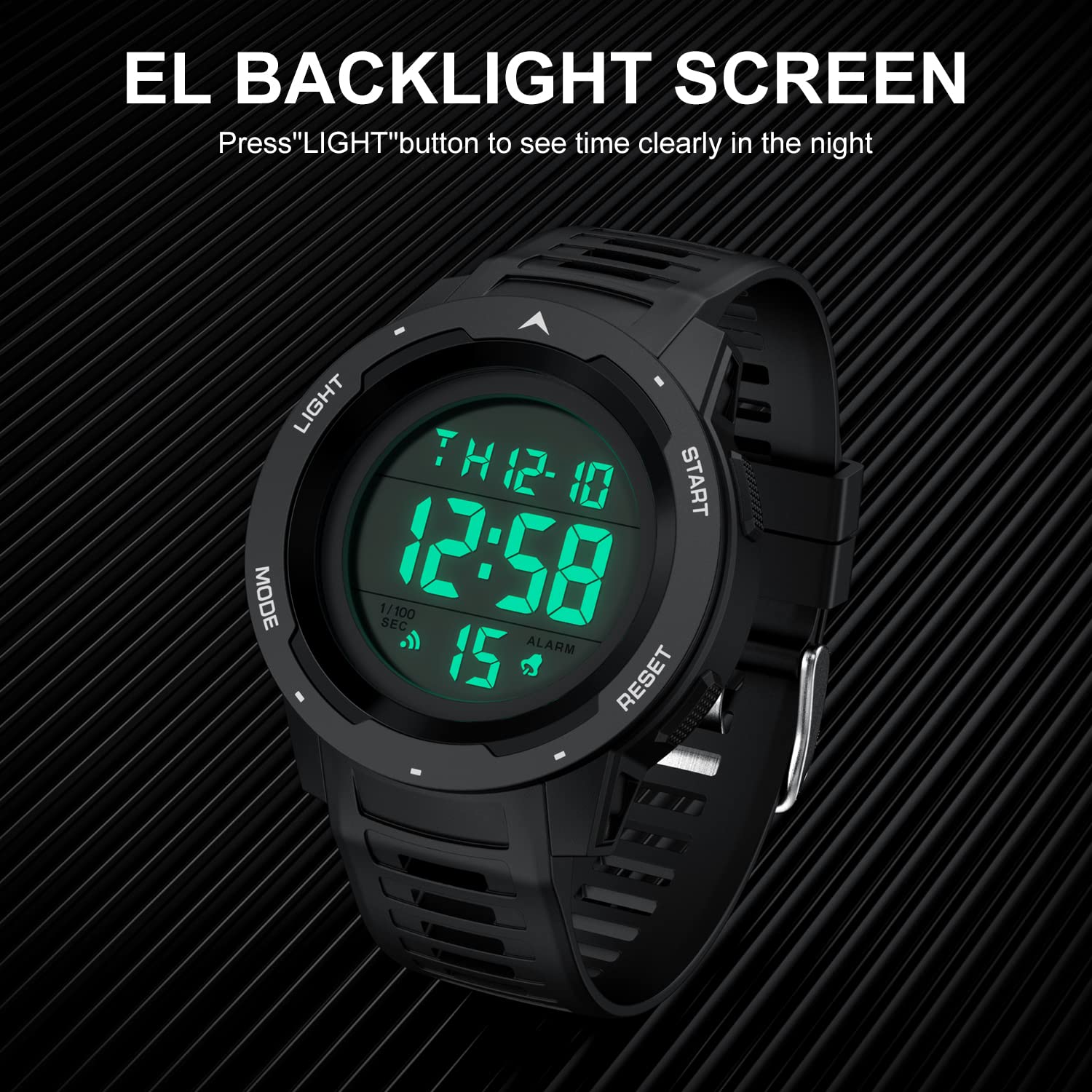 Waterproof Digital Sports Watch for Men - Wide Screen, Easy to Read, Military Style with Rubber Strap - Perfect for Running, Swimming & Outdoor Adventures