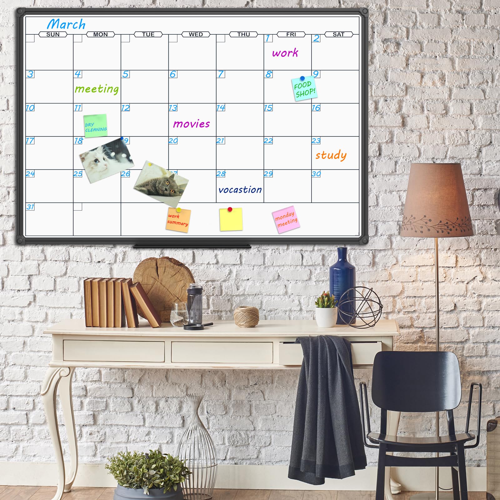 Magnetic Dry Erase Calendar Whiteboard - 48x36 Inch Monthly Planner with Black Aluminum Frame | Wall Mounted Office, Home & School Whiteboard for Scheduling, Planning & Organization