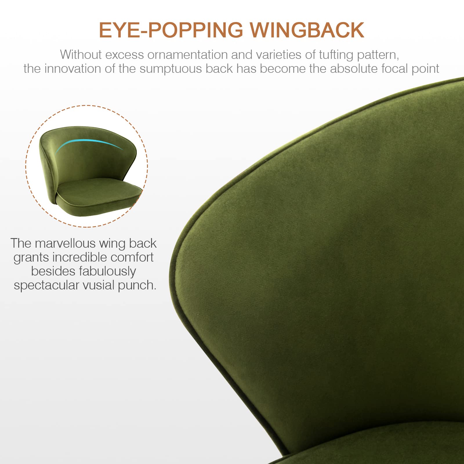 Zesthouse Modern Dining Chairs Set of 2 - Upholstered Velvet Kitchen Chairs with Curved Wingback & Sturdy Metal Legs, Olive Green - Perfect for Dining Room, Kitchen, Living Room & Small Space Decor