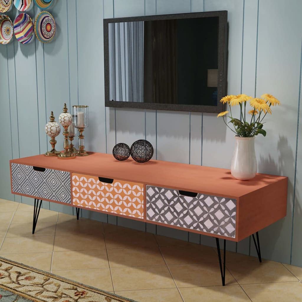 Rustic Brown TV Stand with 3 Drawers - 47.2