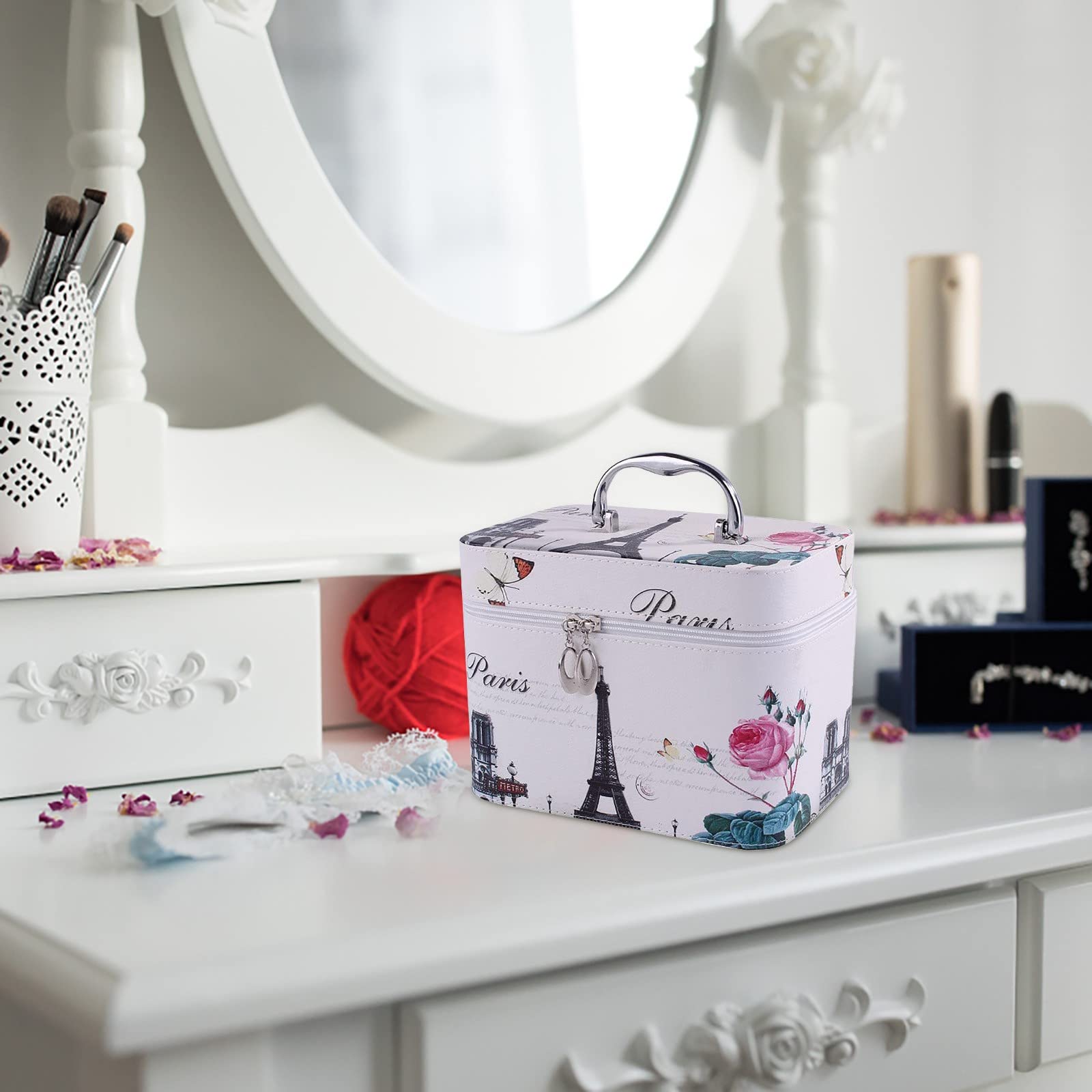 Guolarizi Printed Travel Toiletry Bag - Portable Cosmetic Makeup Organizer with Eiffel Tower Design (Multicolor) - Perfect for Travel, Gym, and Daily Use