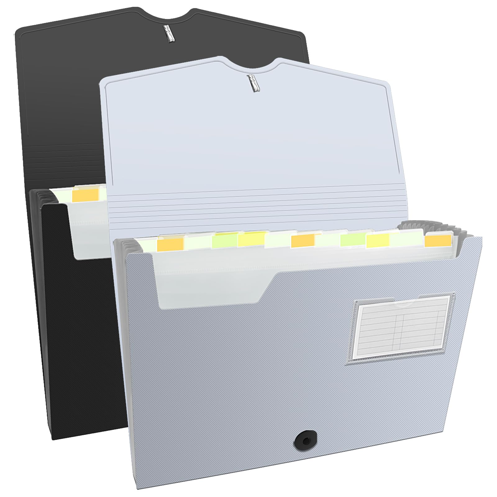VST Accordion File Organizer 13 Pockets Expanding File Folder with Tabs (Black & Silver) 2-Pack - Elastic Closure A4 Letter Size Plastic Pocket Folders for Home, School & Office - Perfect for Document Storage, Bill Organization, and Paperwork Management