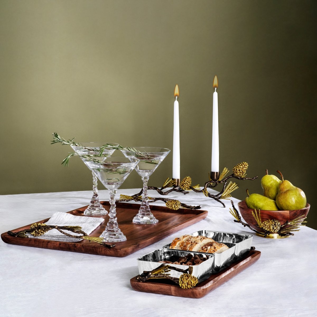 Natural Pine Cone Medium Wood Tray - Rustic Home Decor for Centerpieces, Dining Table, Shelf Display & Wedding Decorations