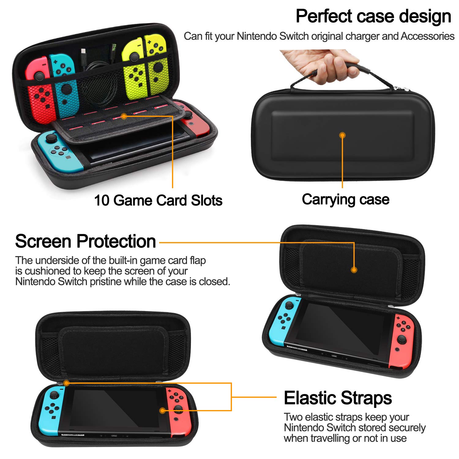 Nintendo Switch Accessories Bundle - 16-in-1 Kit with Carrying Case, Screen Protector, Charging Dock, Playstand & More | Perfect for Travel, Gaming Parties & Home Entertainment