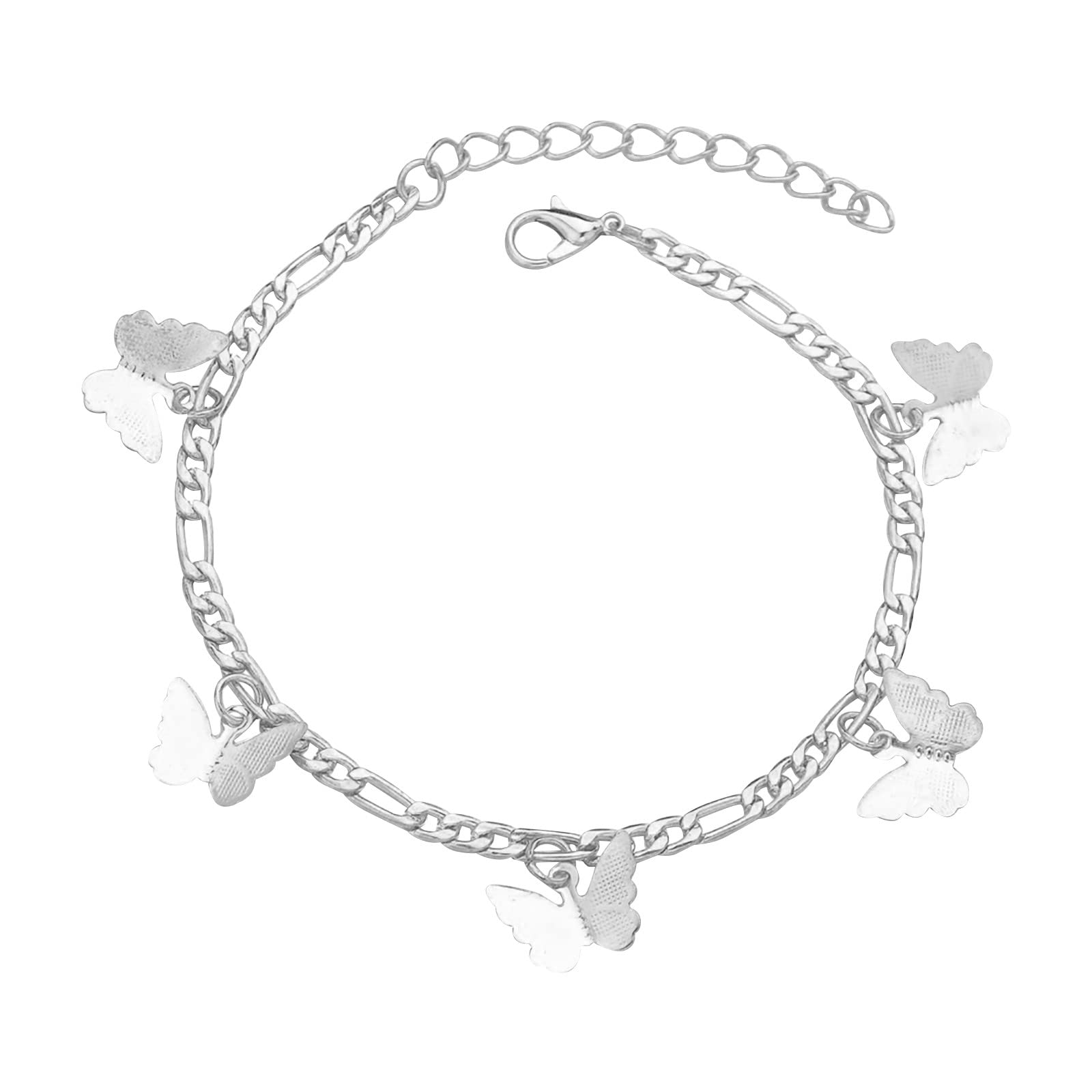 Elegant Alloy Butterfly Pendant Snake Chain Anklet with Matching Rings - Adjustable Silver Ankle Bracelet for Women | Perfect for Summer Outfits, Beach Wear & Boho Fashion